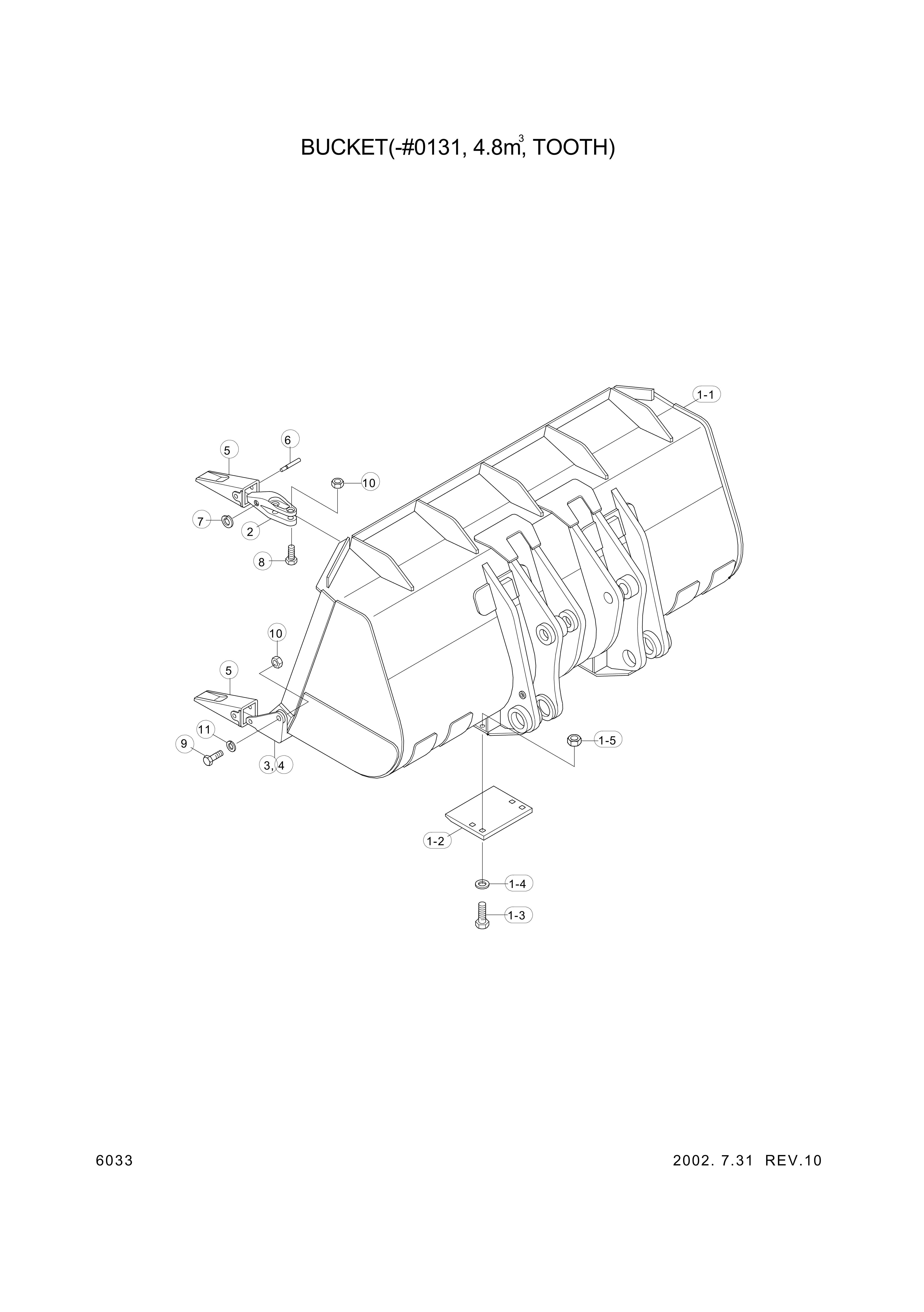Technical drawing of Hyundai Construction Equipment 61L6-01071 BUCKET ASSY with dimensions and layout (figure 2)