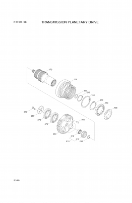 Technical drawing of Hyundai Construction Equipment ZGAQ-02037 GEAR-PLANET with dimensions and layout