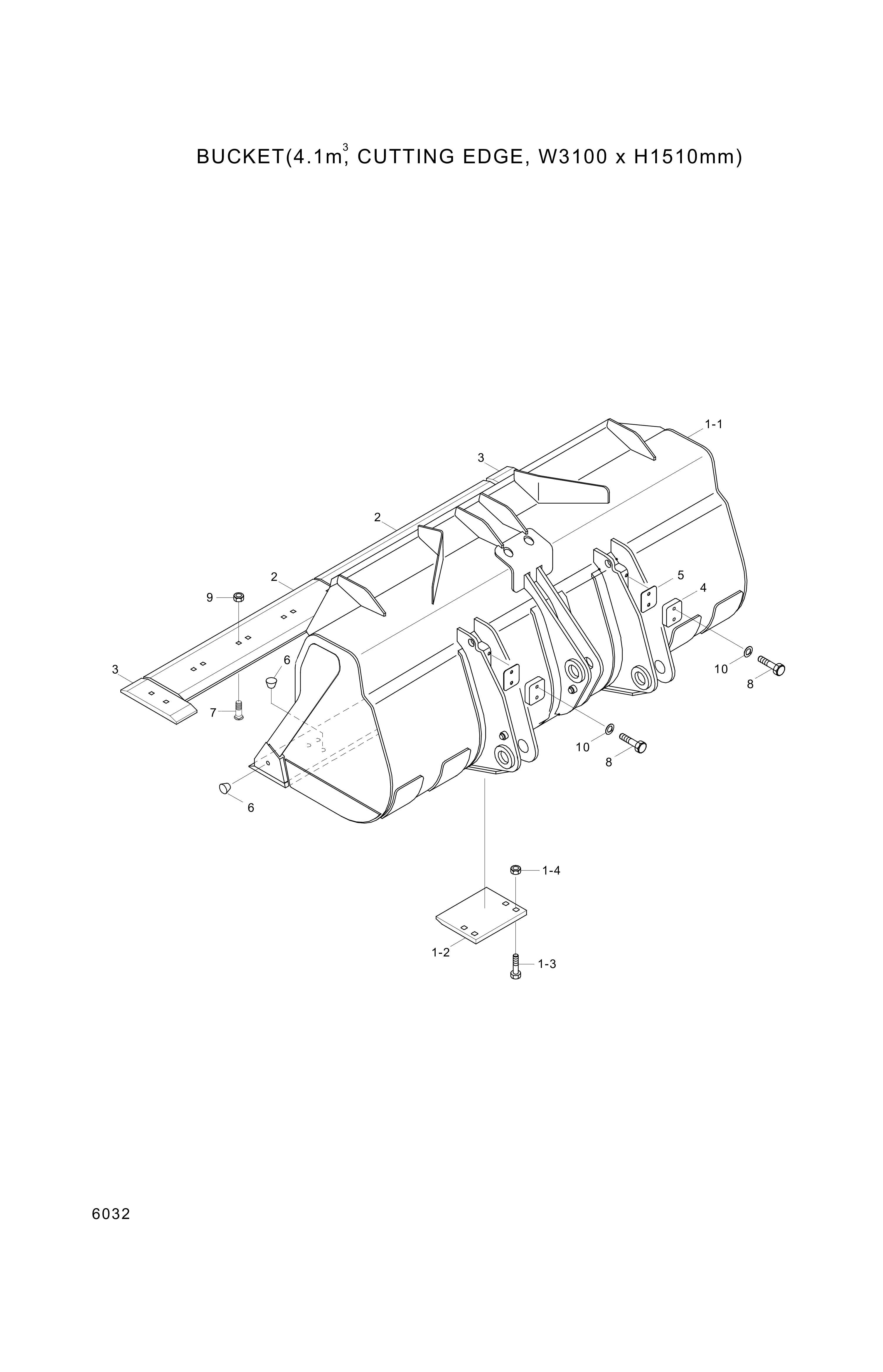 Technical drawing of Hyundai Construction Equipment 64L1-01270 BUCKET with dimensions and layout (figure 2)