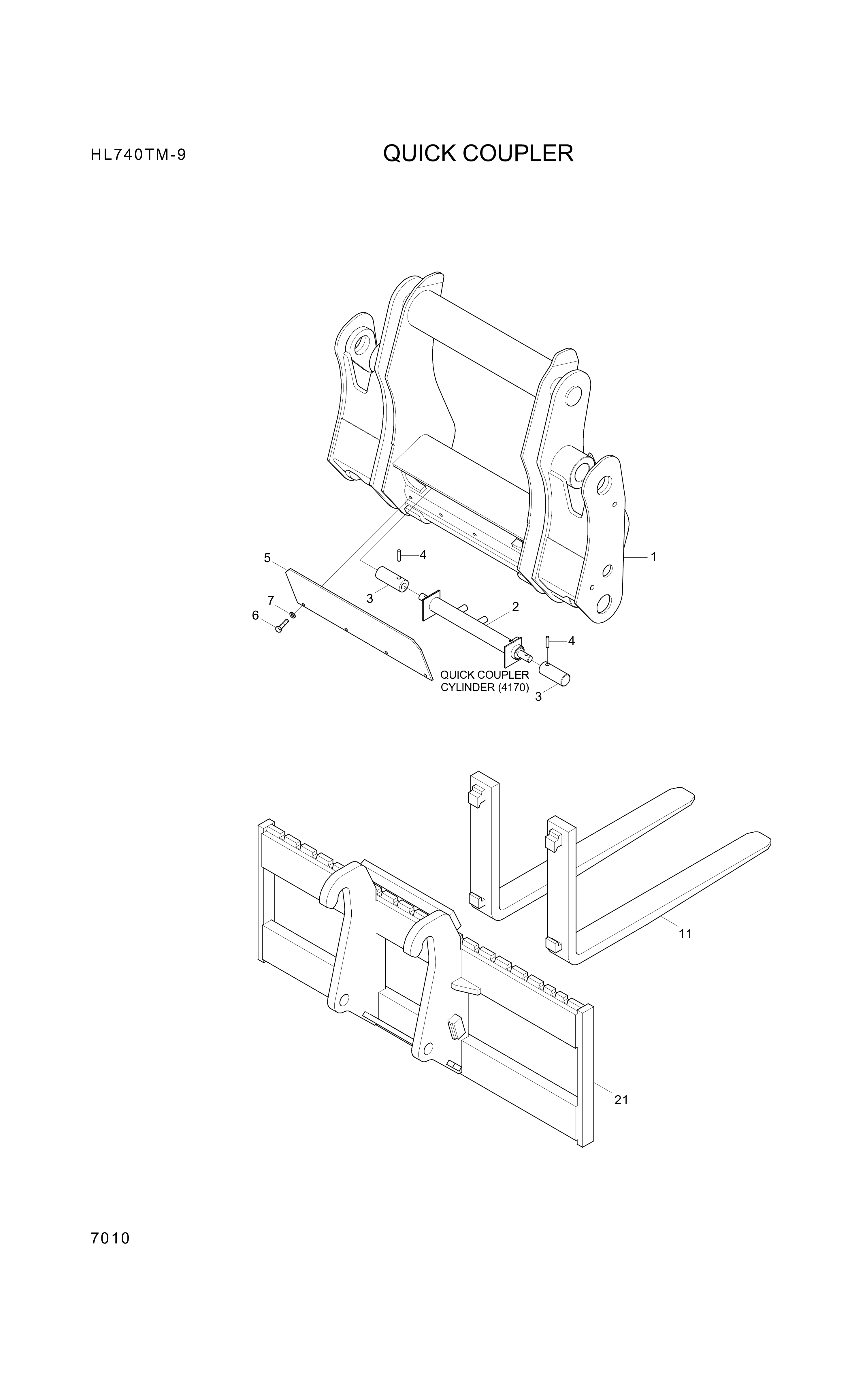 Technical drawing of Hyundai Construction Equipment 61LG-80010-P CARRIAGE-FORK with dimensions and layout