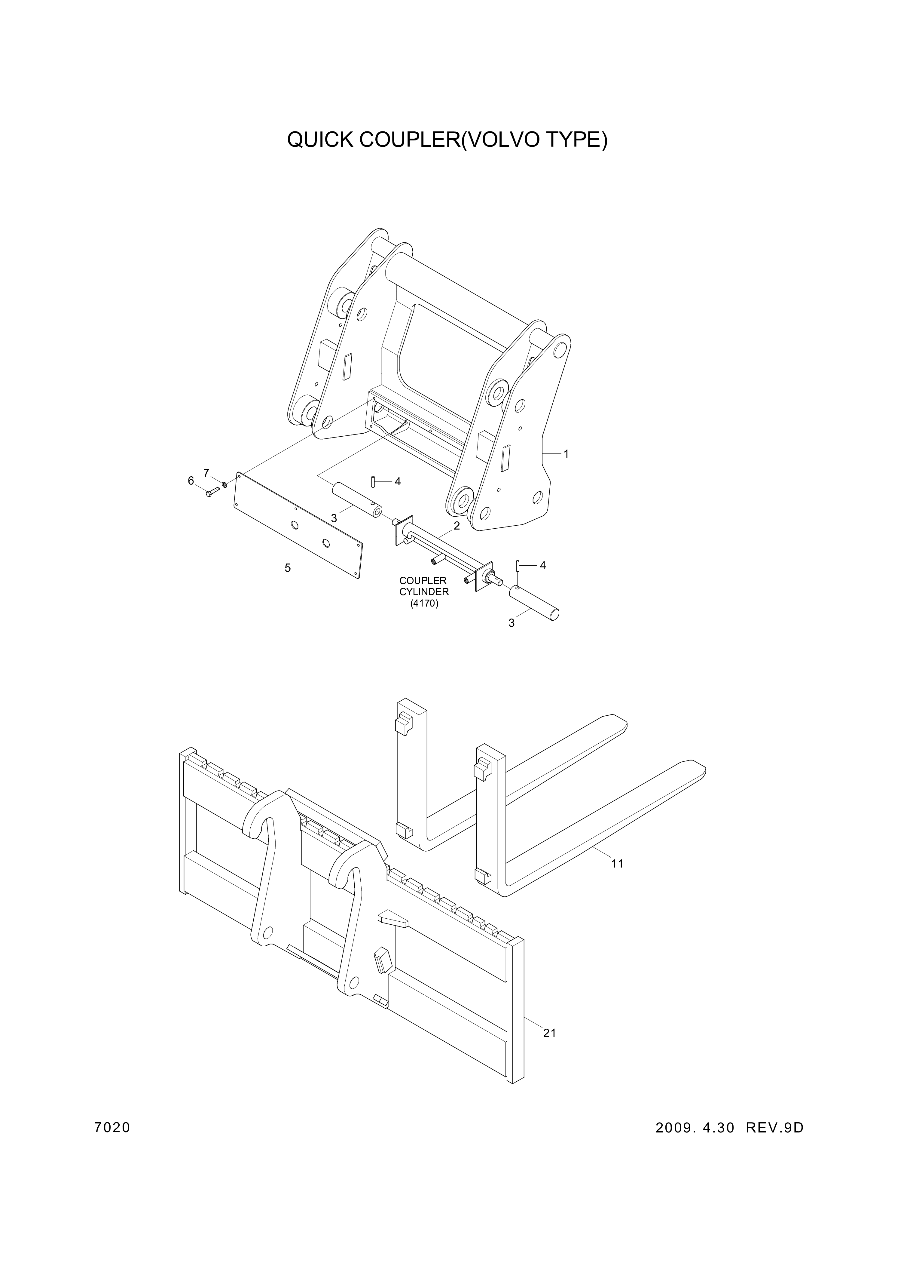 Technical drawing of Hyundai Construction Equipment 61LG-80010-P CARRIAGE-FORK with dimensions and layout (figure 3)