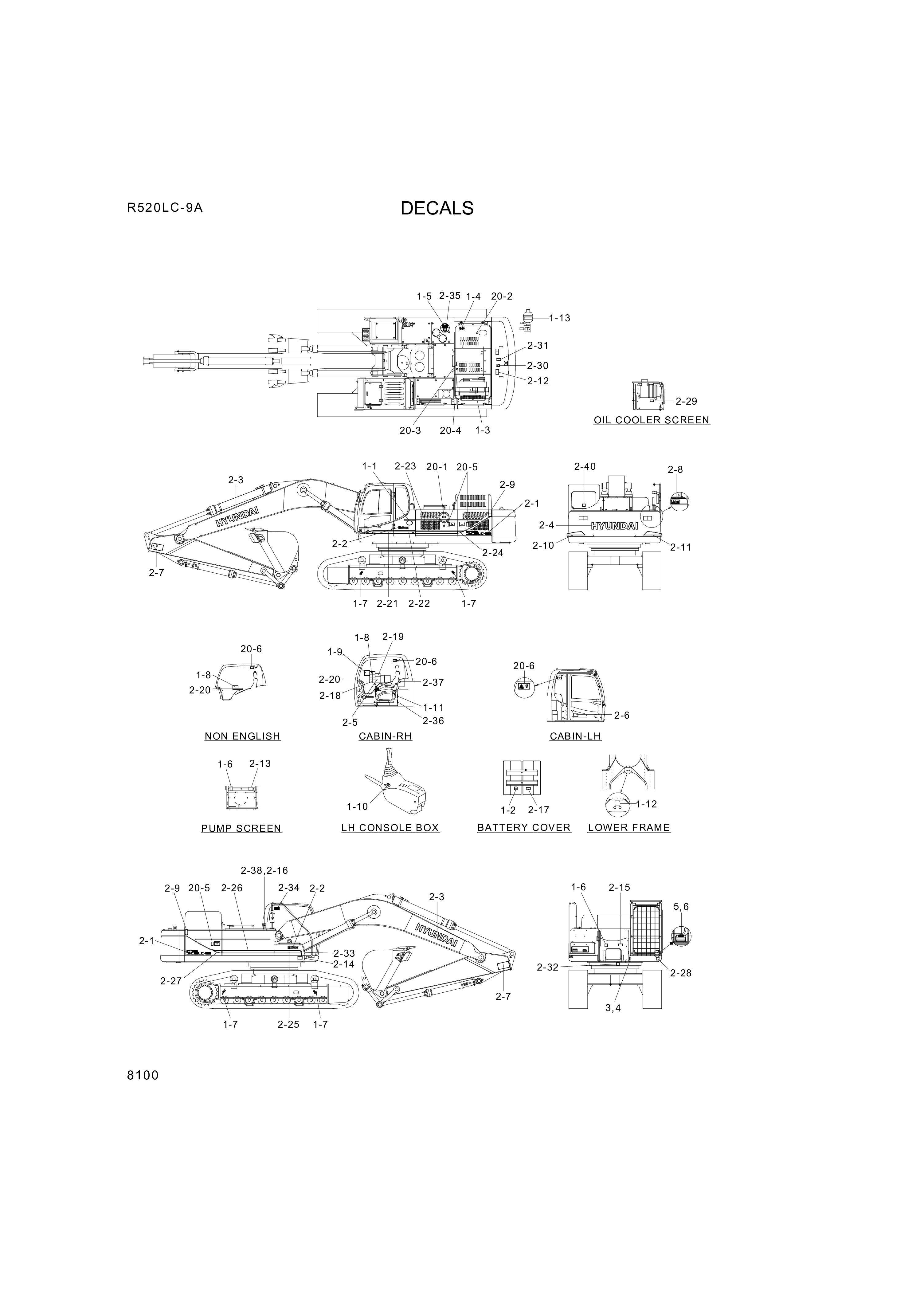 Technical drawing of Hyundai Construction Equipment 96QB-10105 DECAL KIT-B with dimensions and layout (figure 2)