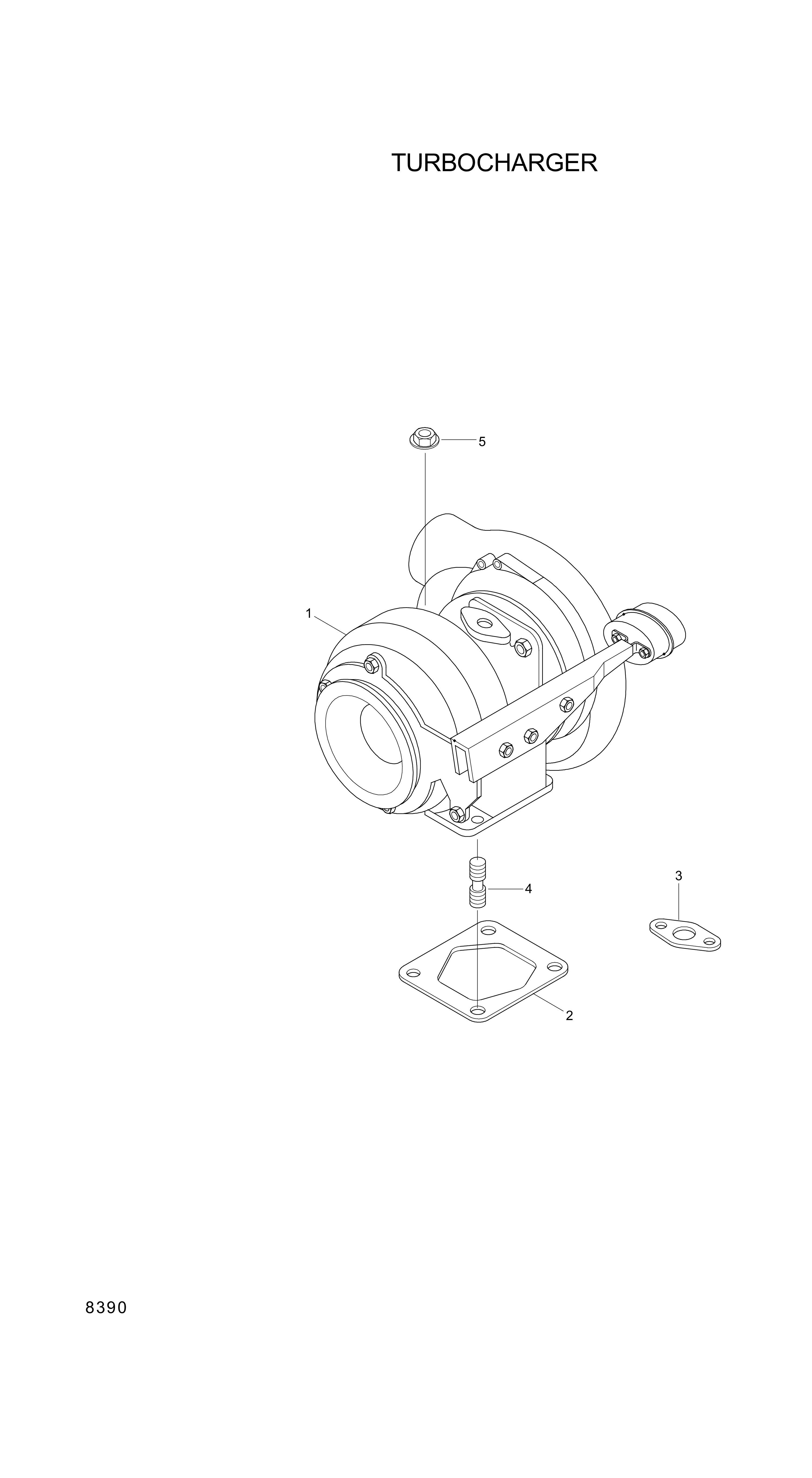 Technical drawing of Hyundai Construction Equipment 3598500 TURBOCHARGER ASSY with dimensions and layout (figure 2)