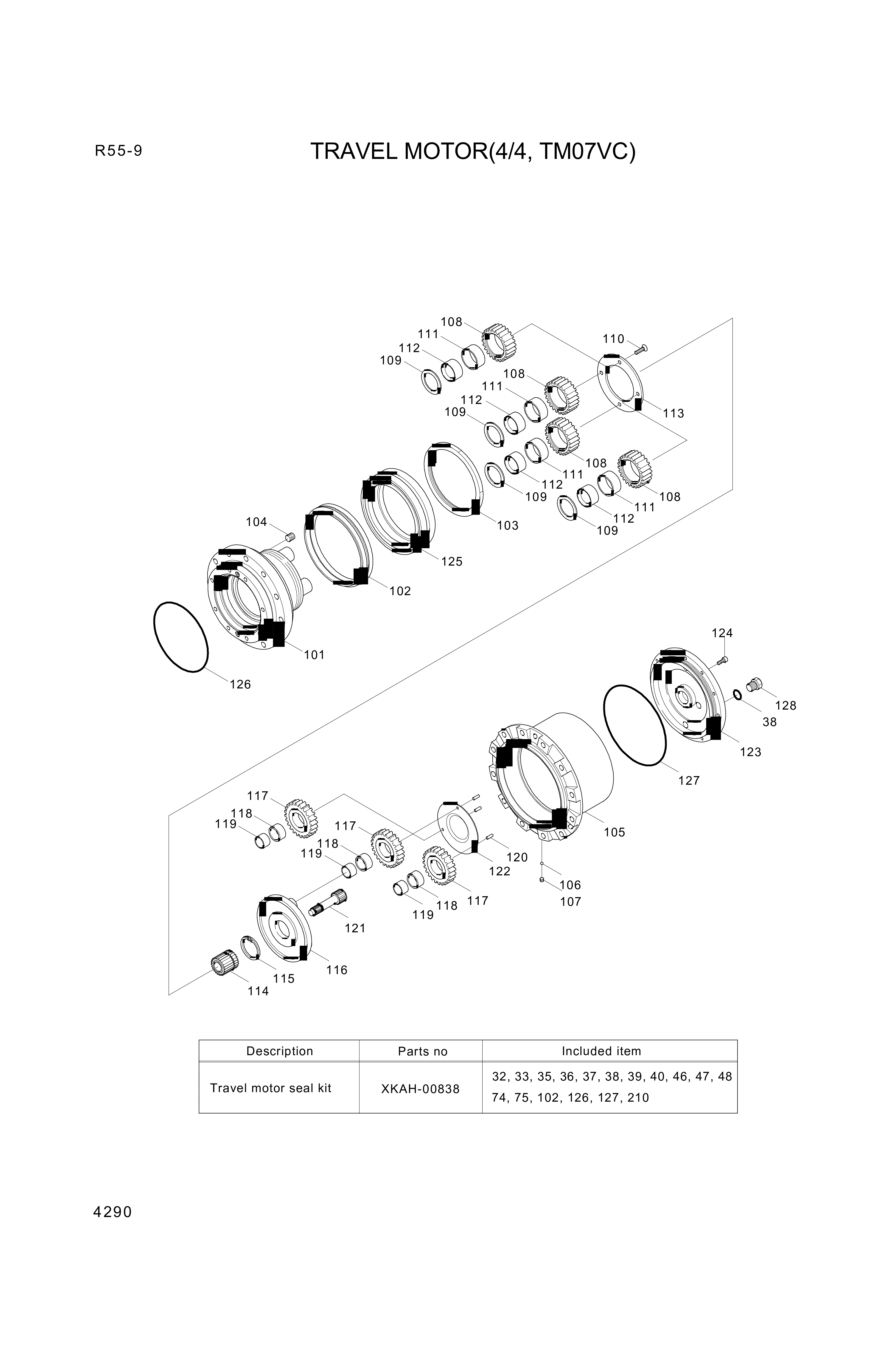Technical drawing of Hyundai Construction Equipment XKAH-00803 GEAR-DRIVE with dimensions and layout (figure 4)