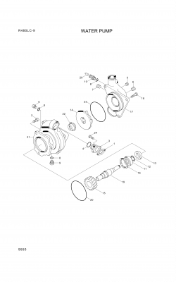 Technical drawing of Hyundai Construction Equipment YUBP-06323 PUMP ASSY-WATER with dimensions and layout (figure 5)