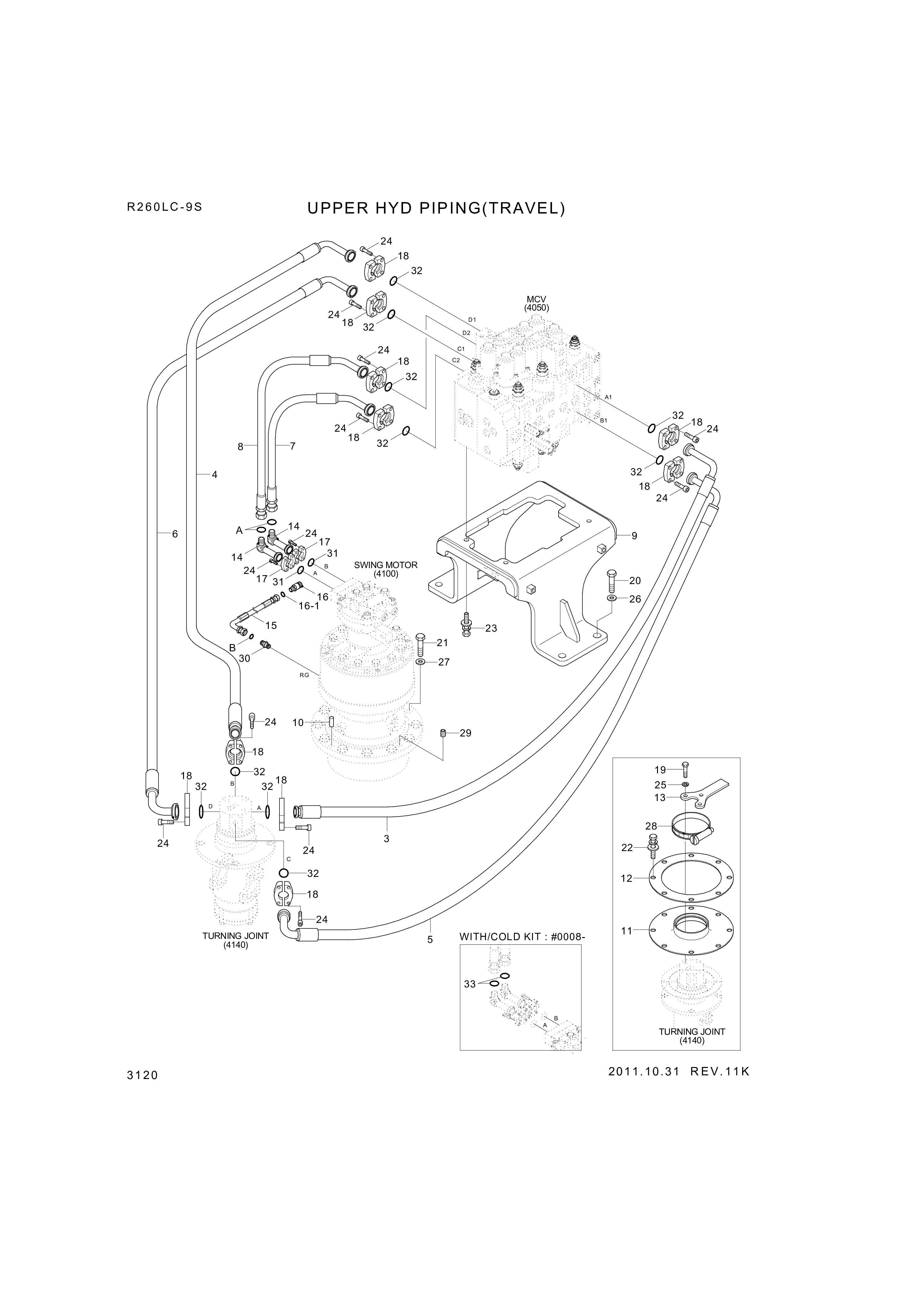Technical drawing of Hyundai Construction Equipment P950-167317 HOSE ASSY-ORFS&amp;FLG with dimensions and layout (figure 3)