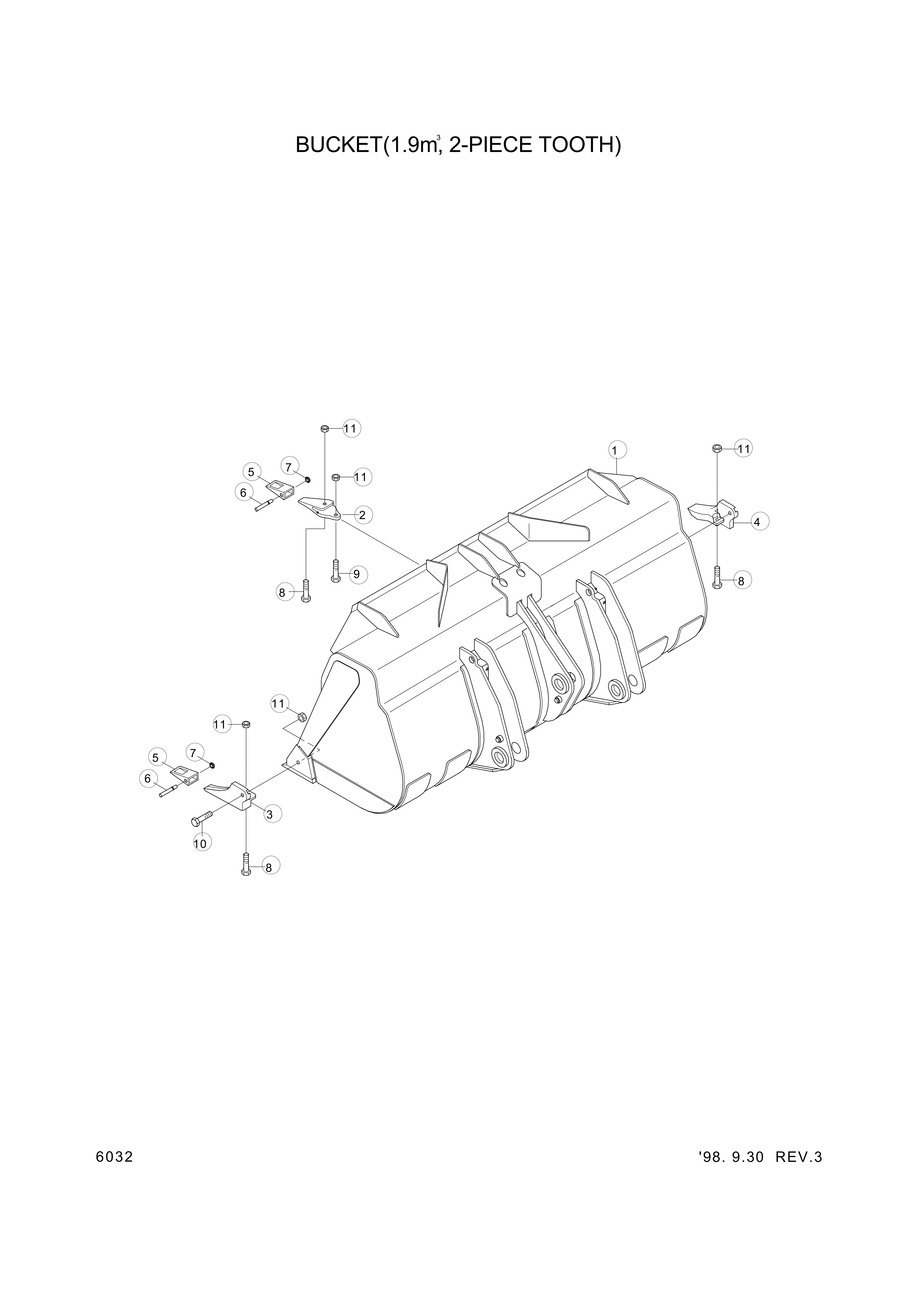 drawing for Hyundai Construction Equipment 61L7-00032 - BUCKET (figure 3)