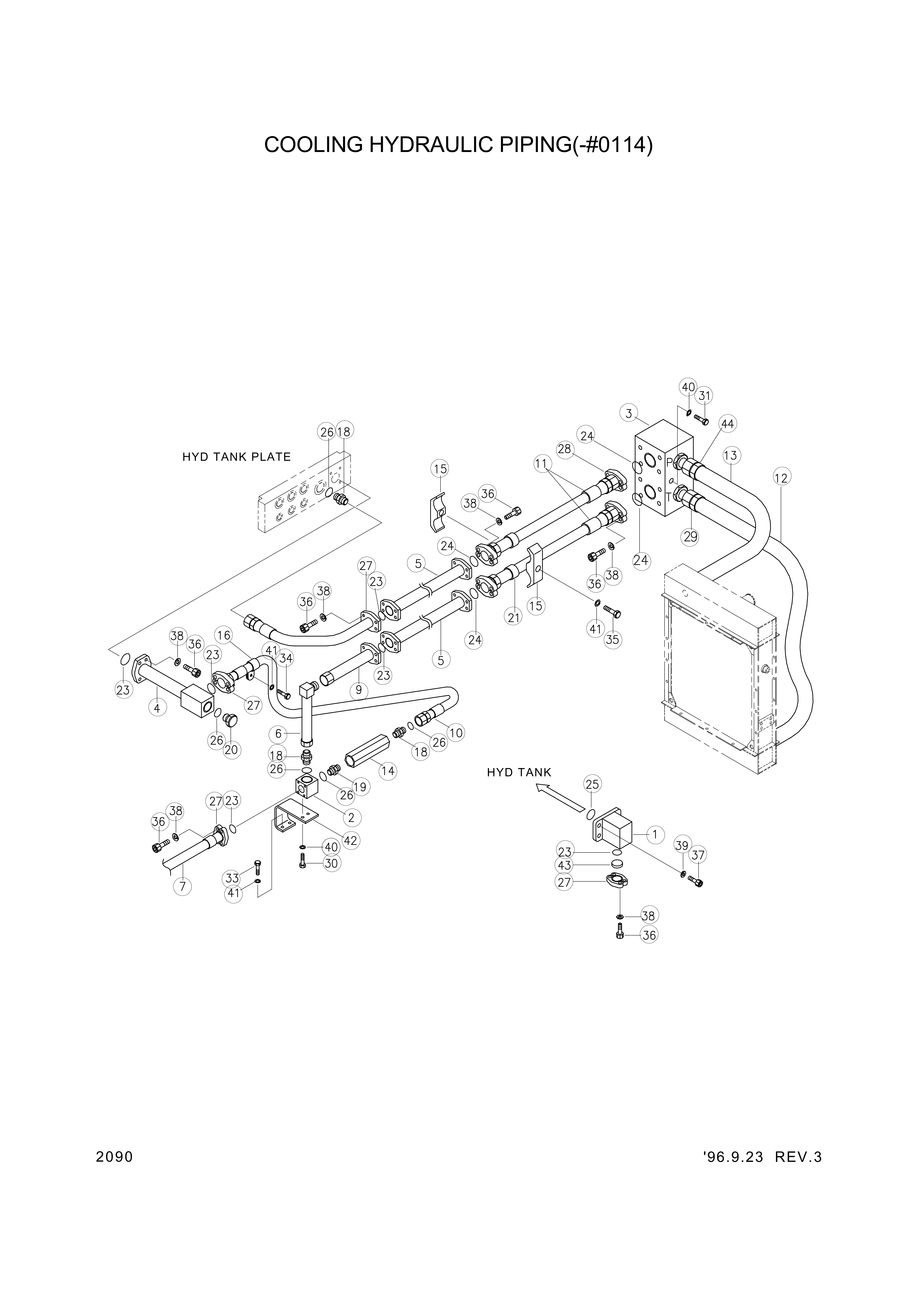 drawing for Hyundai Construction Equipment 34L4-00970 - PIPE-COOLING (figure 1)