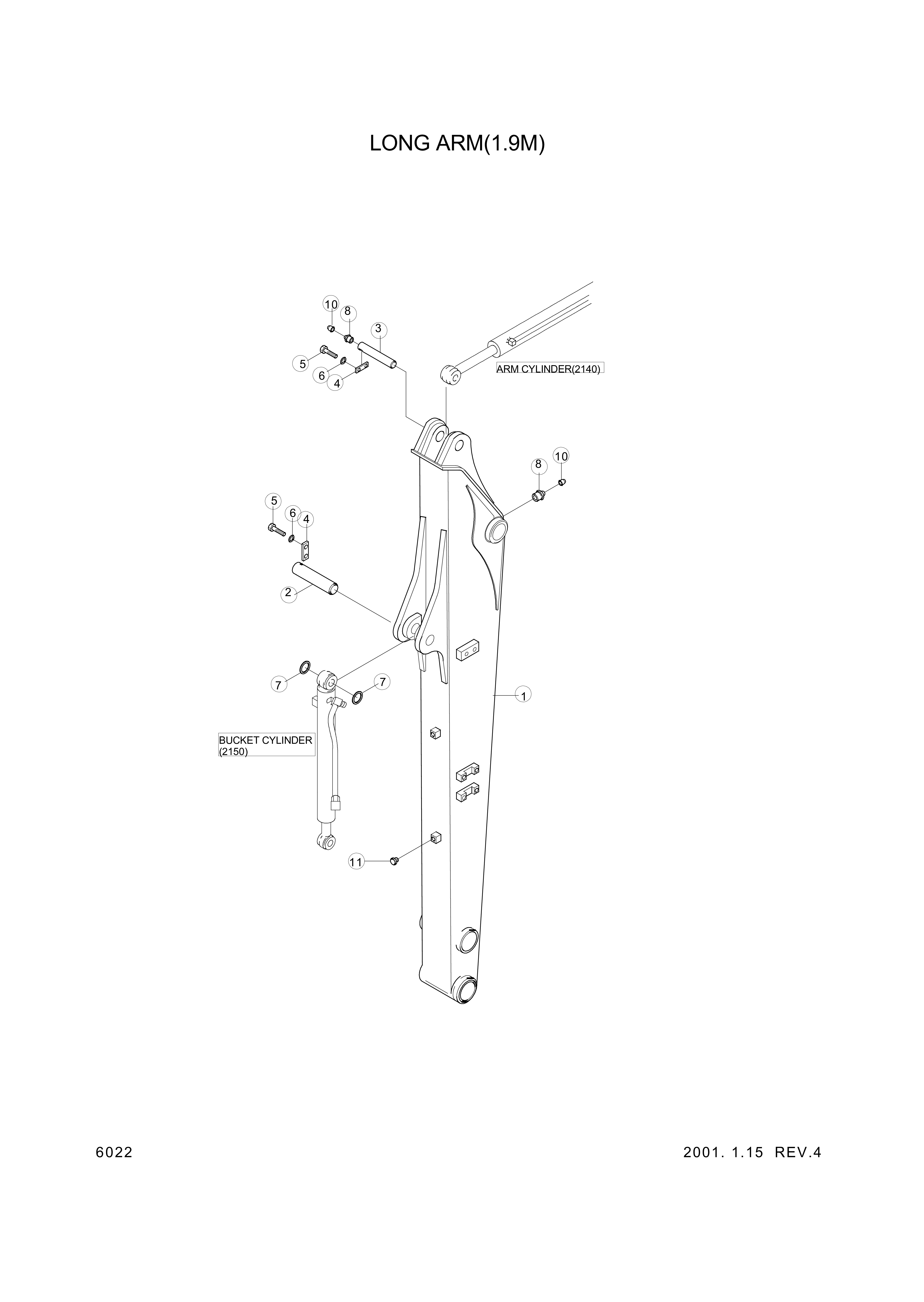 drawing for Hyundai Construction Equipment 61M6-21002 - ARM ASSY(LONG 1.9M #976-) (figure 1)