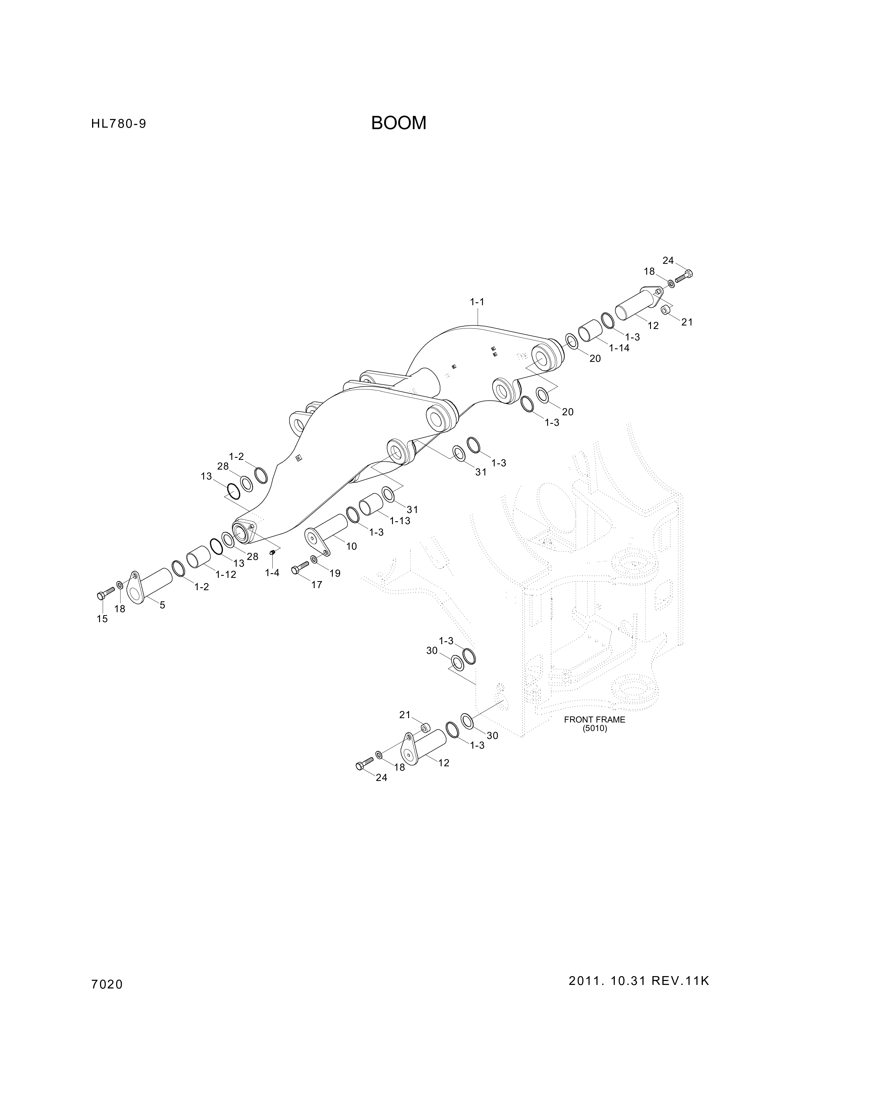 drawing for Hyundai Construction Equipment 61LQ-10090 - BUSHING-PIN (figure 1)