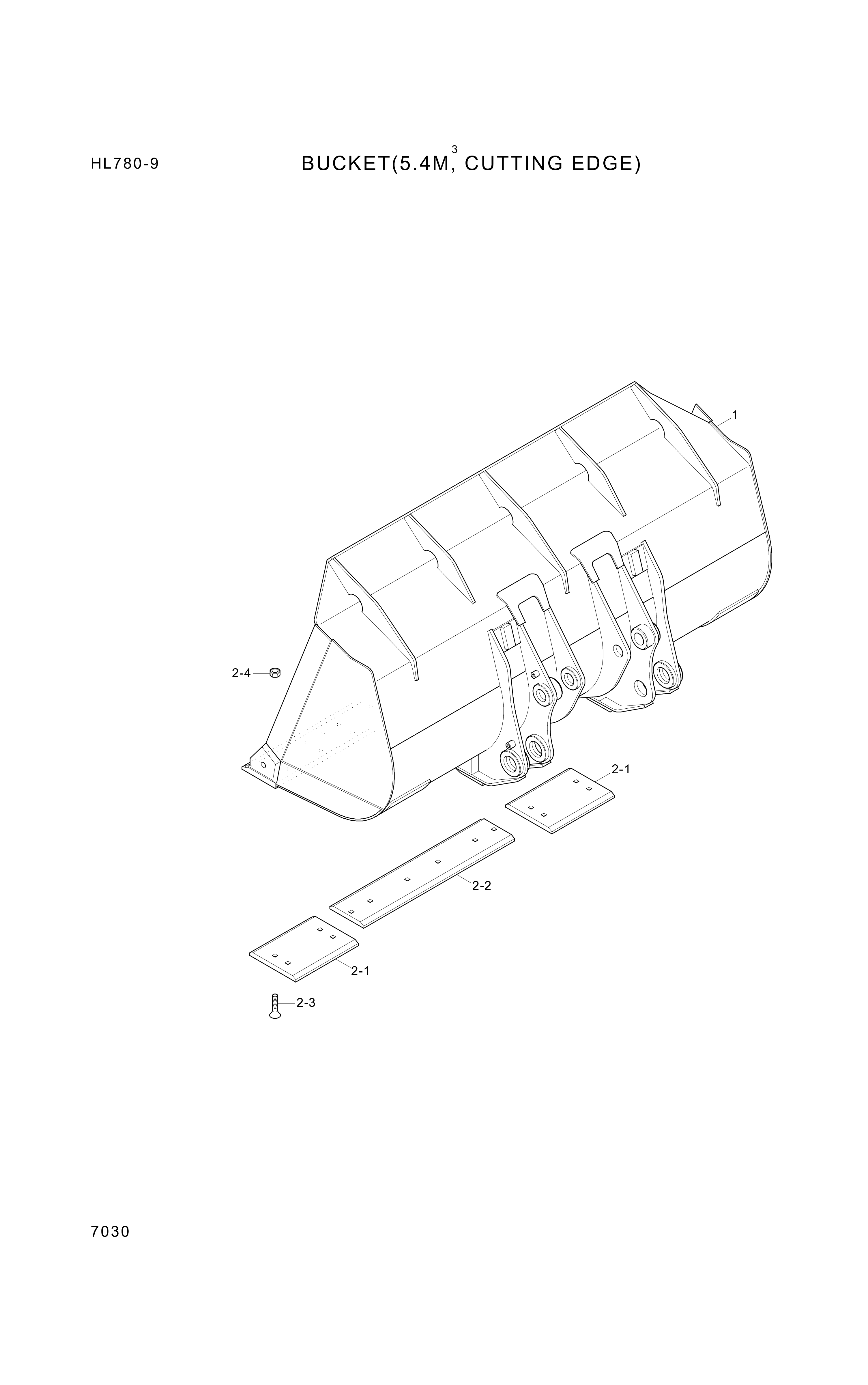 Technical drawing of Hyundai Construction Equipment 61LQ-00031 BUCKET with dimensions and layout (figure 2)