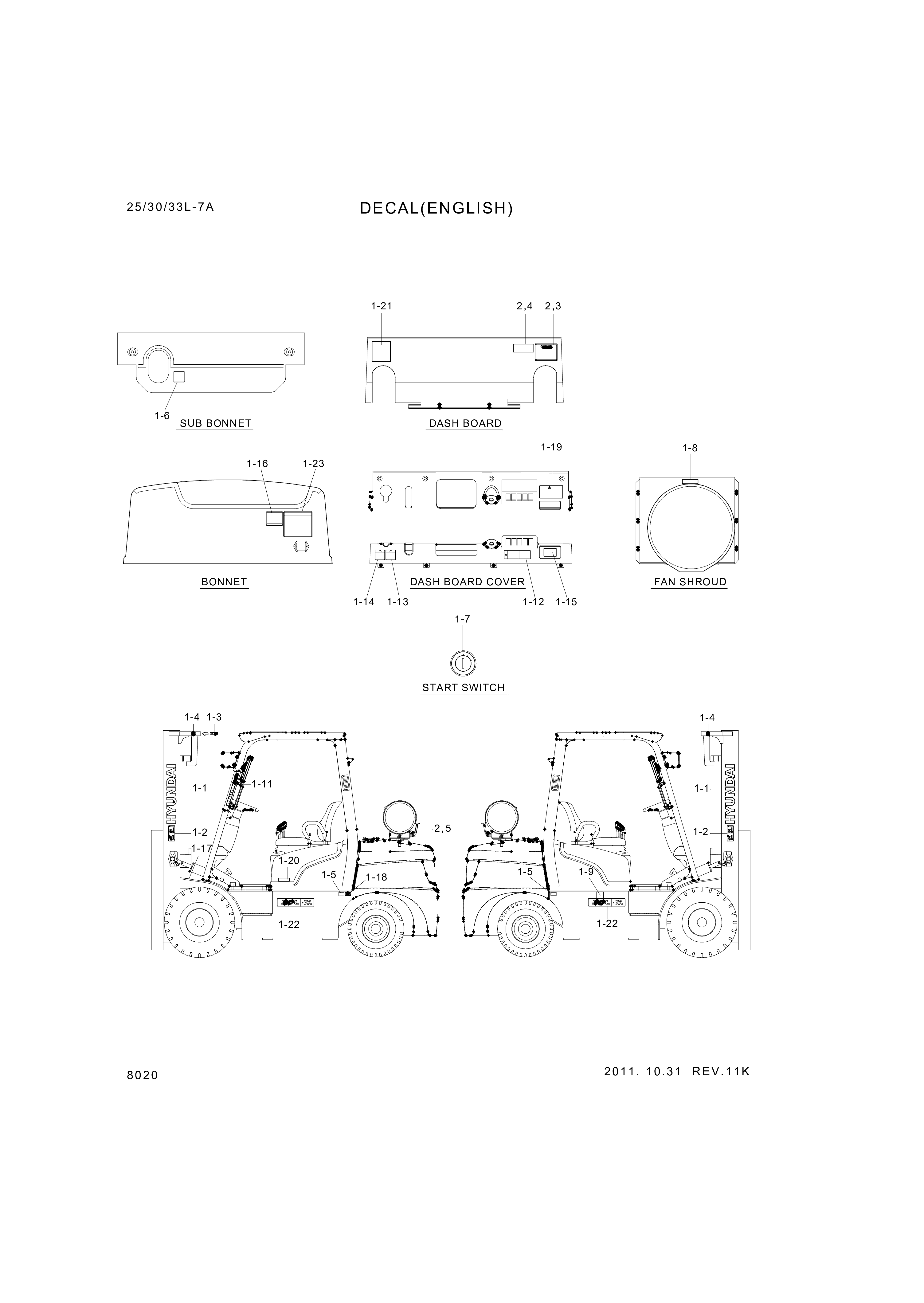 drawing for Hyundai Construction Equipment 93HF-10030 - DECAL KIT-B (figure 1)