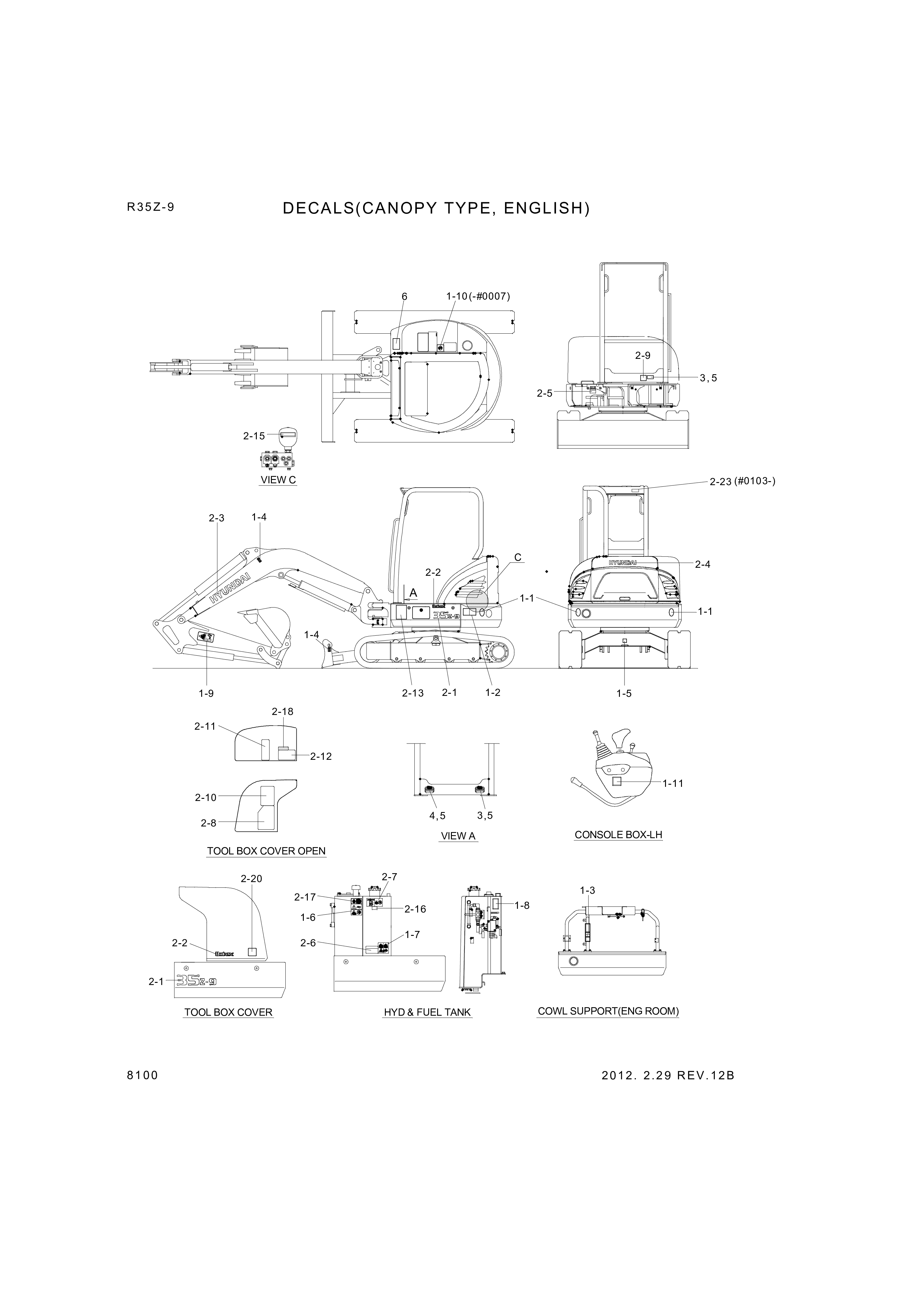 Technical drawing of Hyundai Construction Equipment 93MH-03100 DECAL KIT-B with dimensions and layout (figure 2)