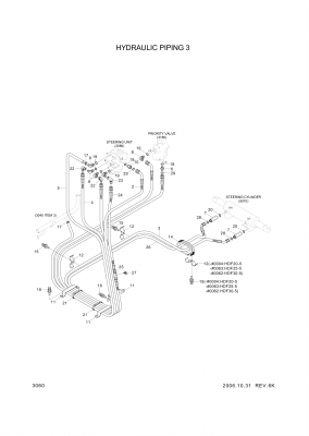 Technical drawing of Hyundai Construction Equipment P930-043044 HOSE ASSY-ORFS&amp;THD with dimensions and layout (figure 3)