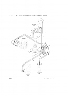 Technical drawing of Hyundai Construction Equipment P933-089016 HOSE ASSY-ORFS&amp;THD with dimensions and layout