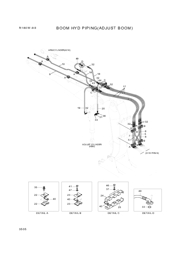 Technical drawing of Hyundai Construction Equipment P980-128414 HOSE ASSY-ORFS&amp;FLG with dimensions and layout (figure 4)