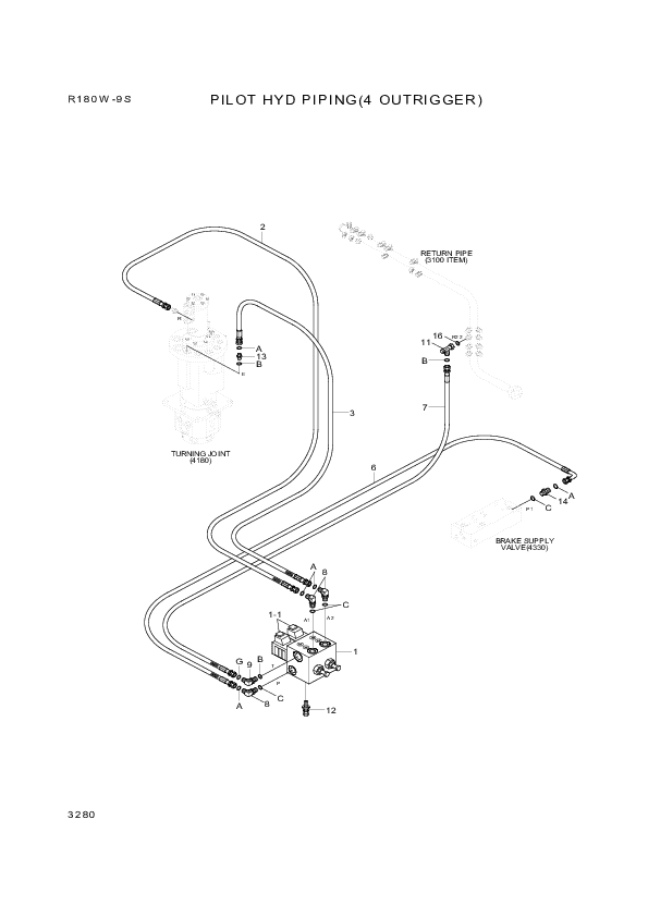 Technical drawing of Hyundai Construction Equipment P930-044049 HOSE ASSY-ORFS&amp;THD with dimensions and layout (figure 2)