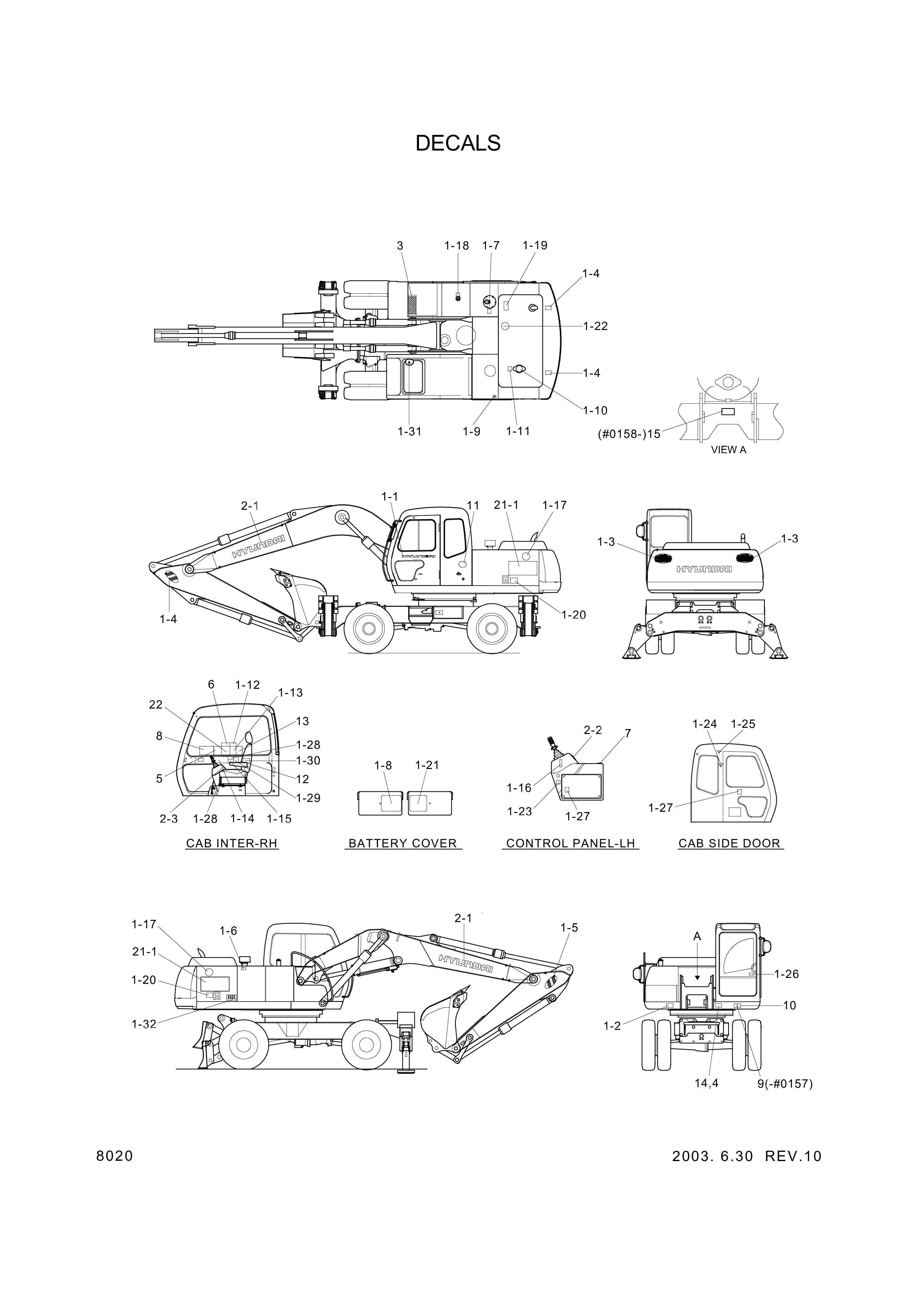Technical drawing of Hyundai Construction Equipment 95EA-28010 DECAL-LIFT CHART with dimensions and layout