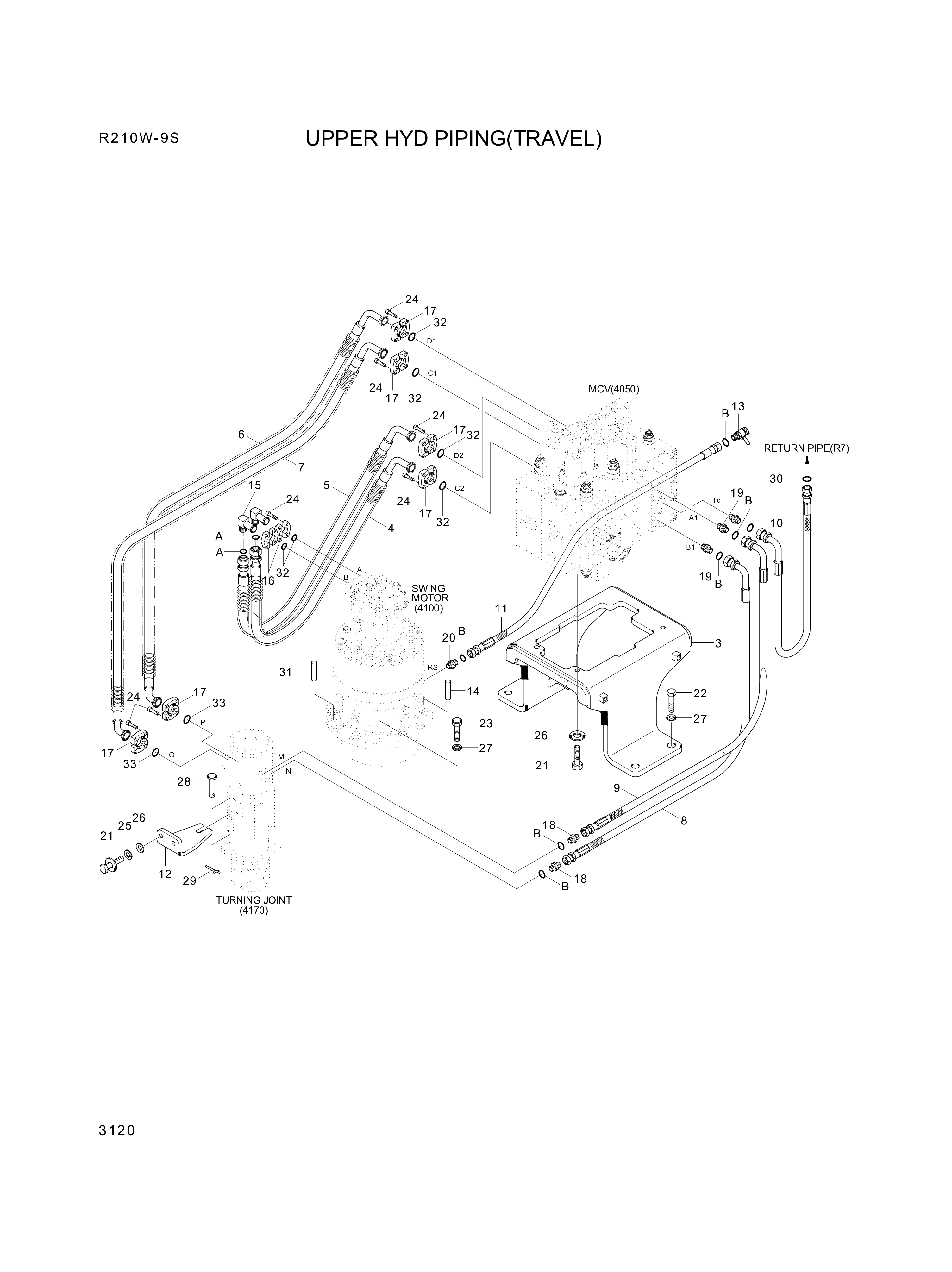 Technical drawing of Hyundai Construction Equipment P933-087024 HOSE ASSY-ORFS&amp;THD with dimensions and layout