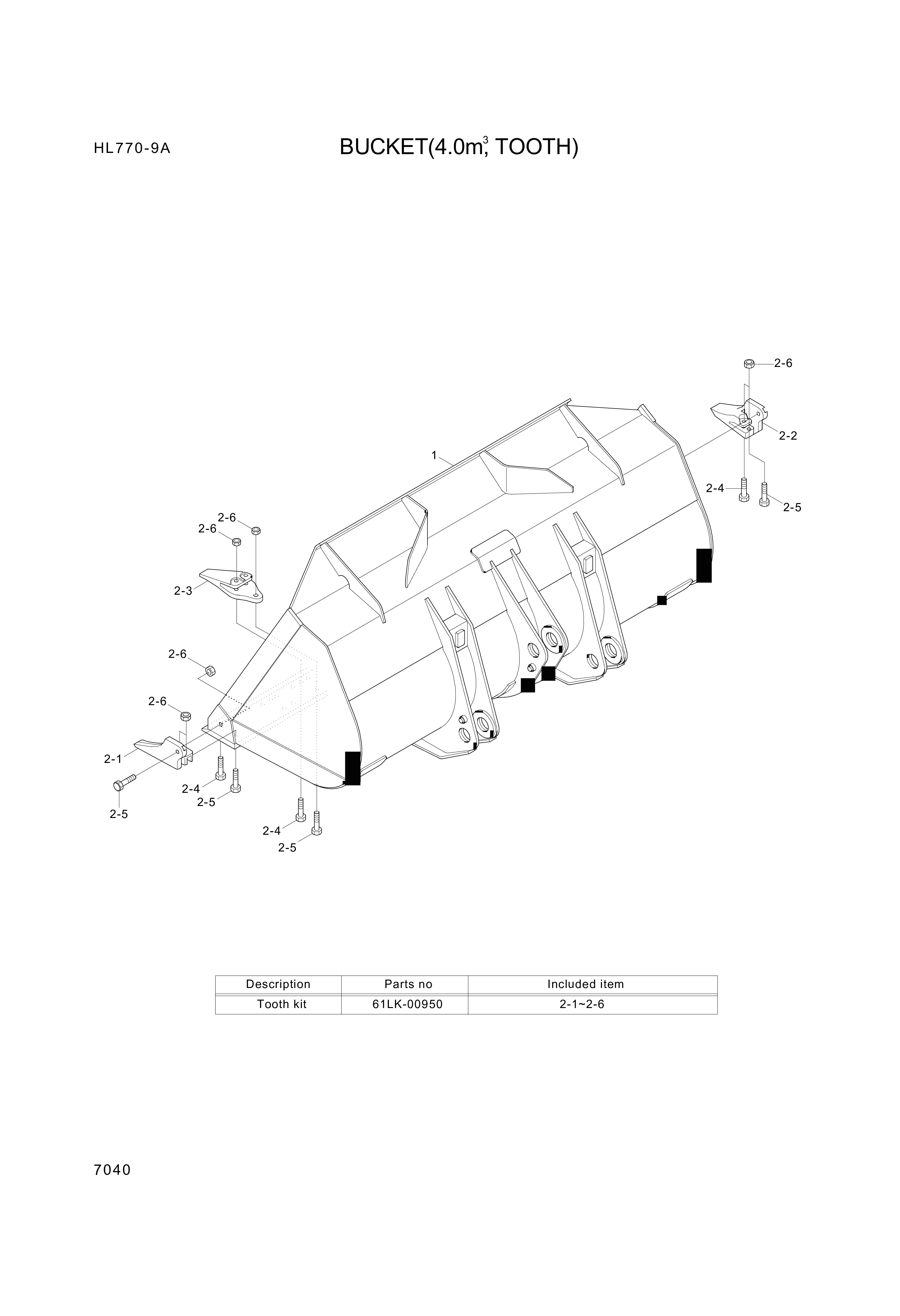 Technical drawing of Hyundai Construction Equipment 61LK-00950 TOOTH KIT with dimensions and layout (figure 4)