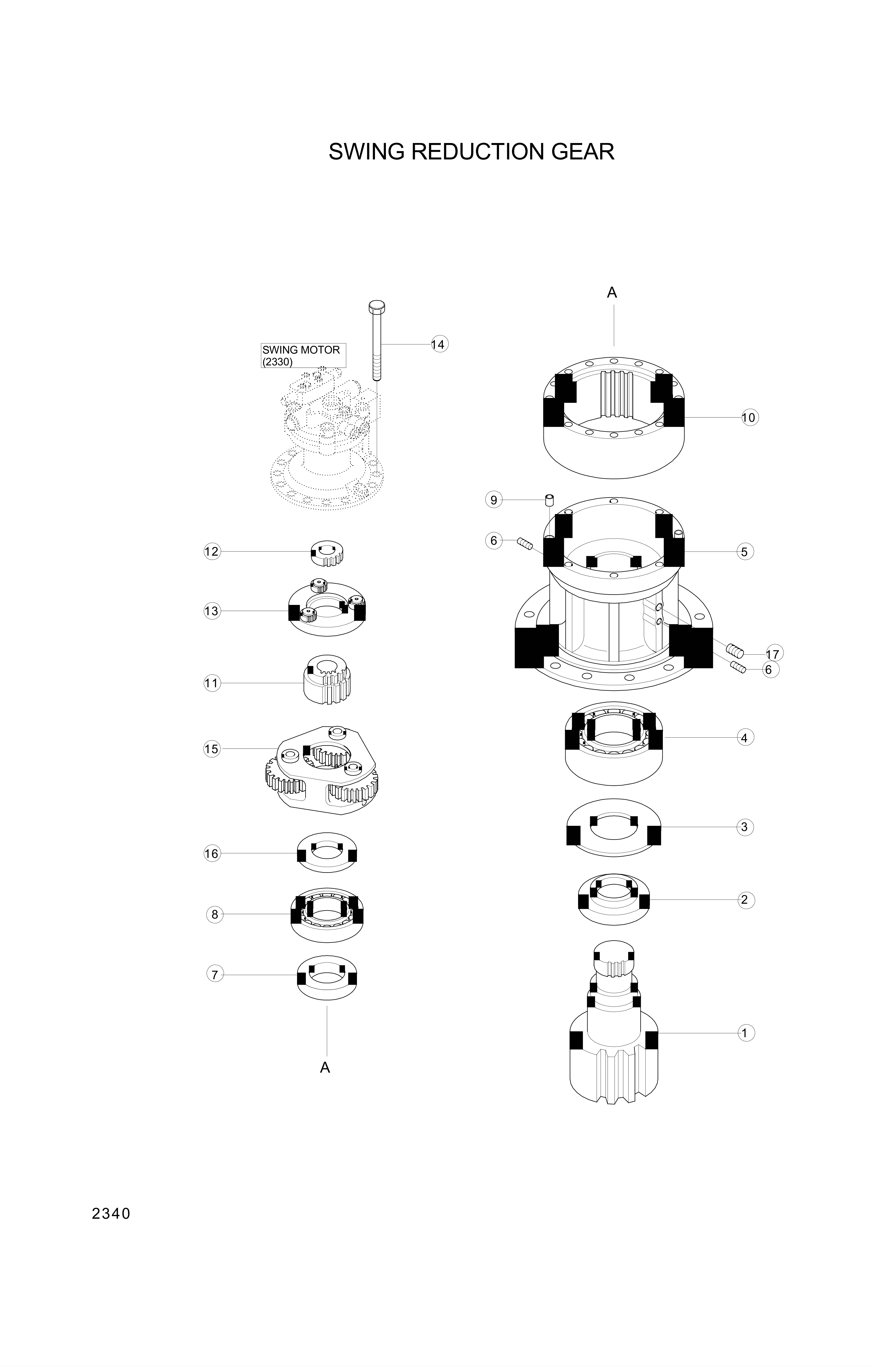 drawing for Hyundai Construction Equipment RG025S-195-14 - REDUCER UNIT-SWING (figure 1)