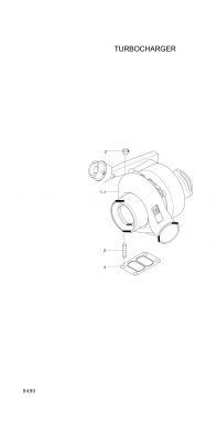 Technical drawing of Hyundai Construction Equipment 3599727 TURBOCHARGER ASSY with dimensions and layout (figure 3)