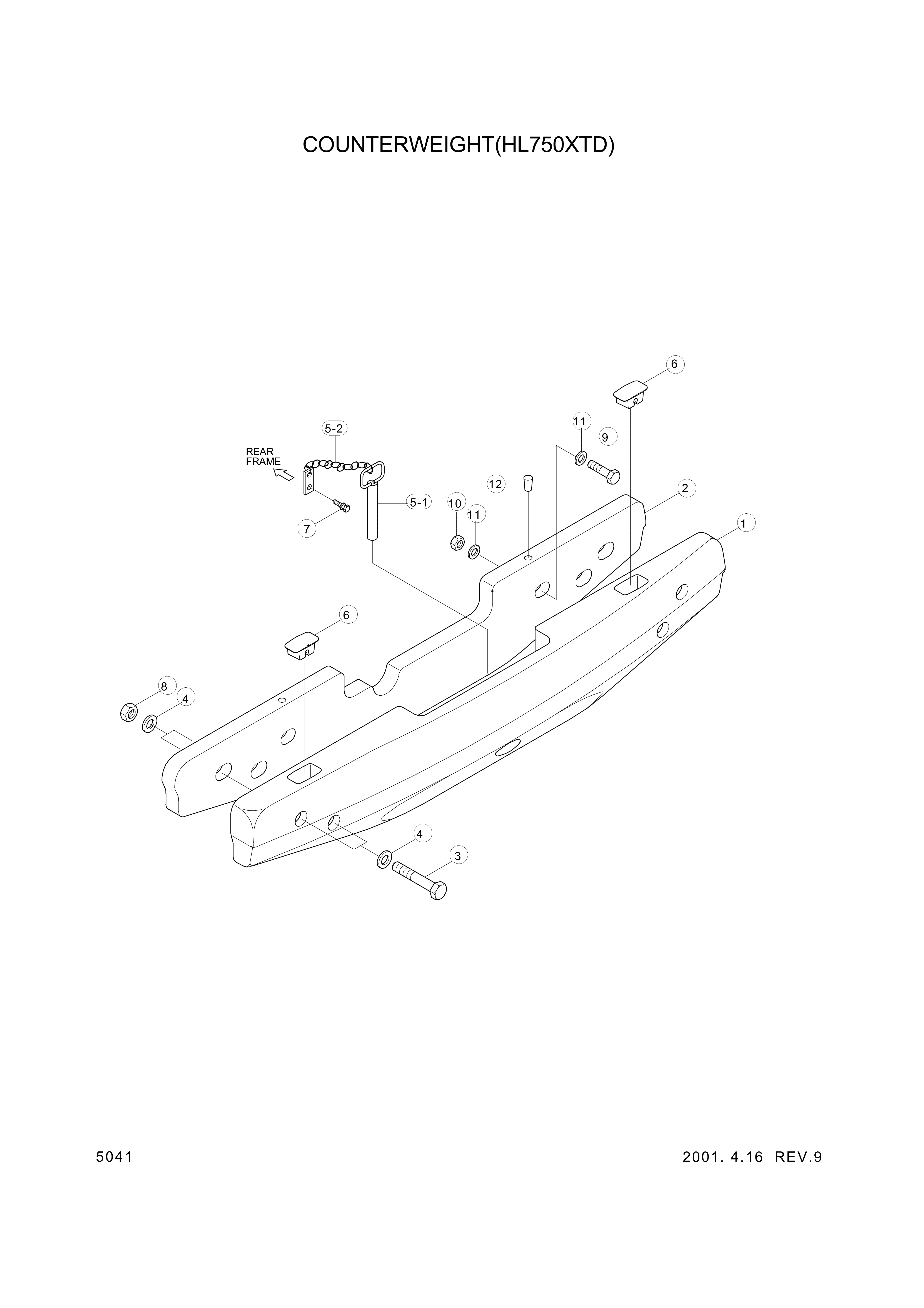 Technical drawing of Hyundai Construction Equipment 54L3-01280 COUNTERWEIGHT with dimensions and layout (figure 2)