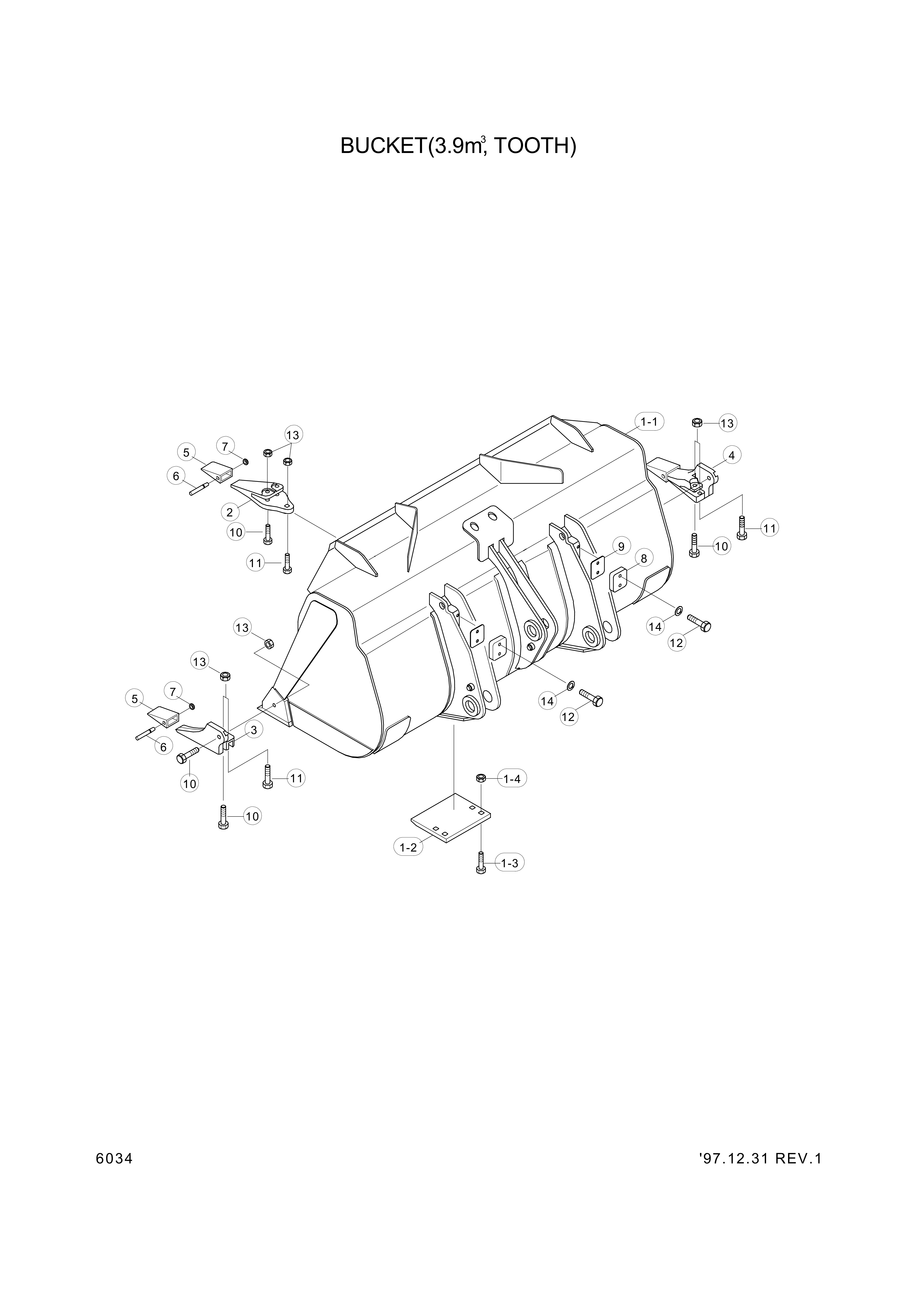 Technical drawing of Hyundai Construction Equipment 64L1-01270 BUCKET with dimensions and layout (figure 5)