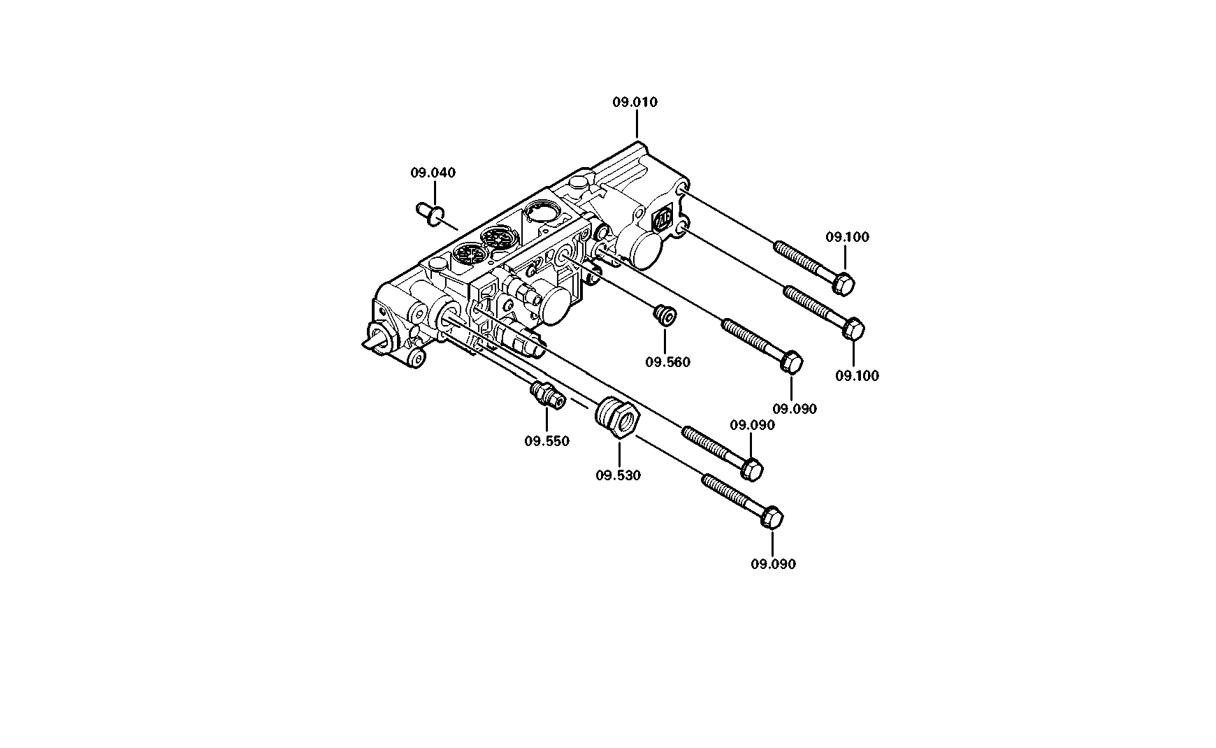 Technical drawing of DAF 1812080 VALVE BLOCK with dimensions and layout