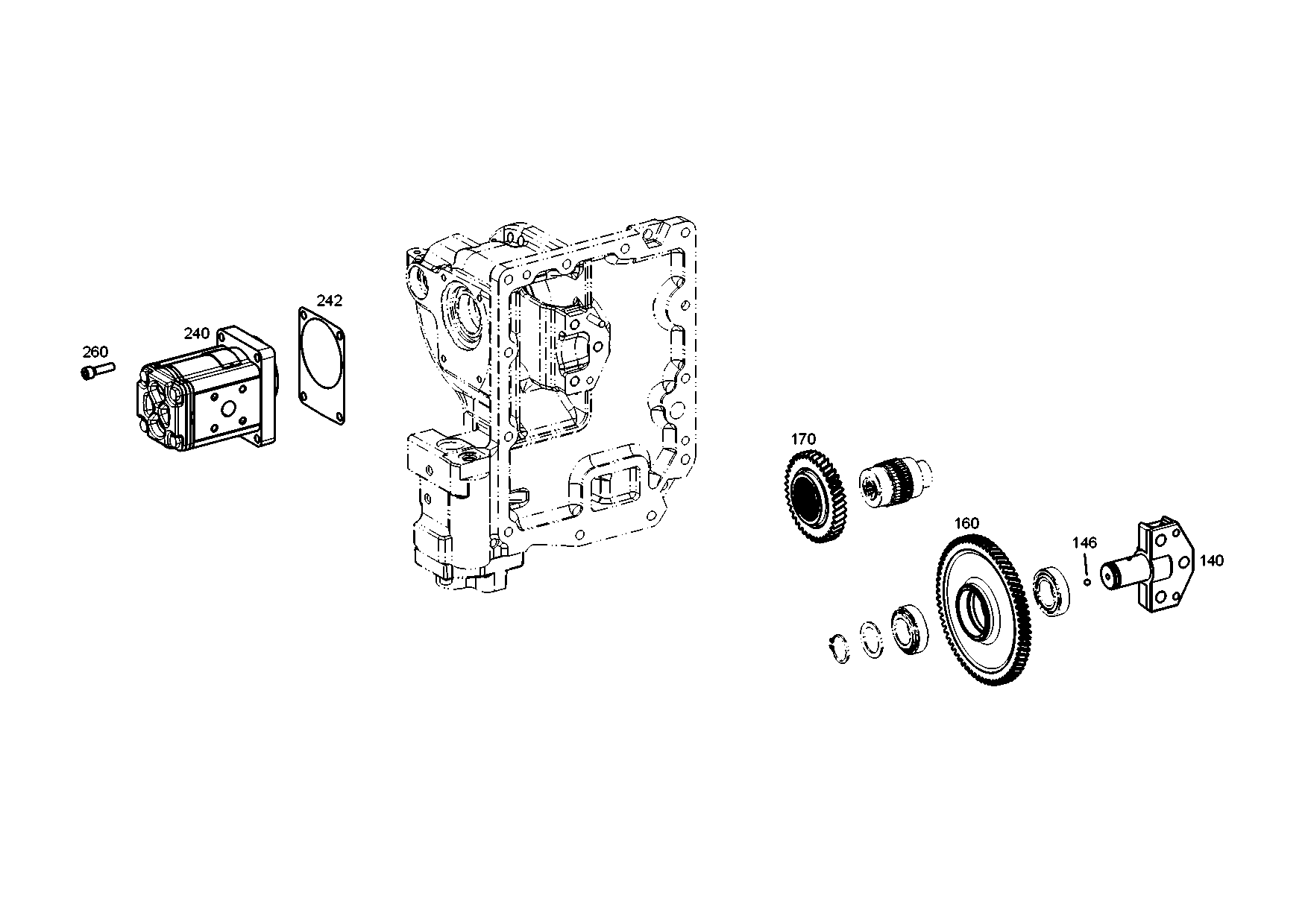 Technical drawing of AGCO F824100490100 PUMP with dimensions and layout