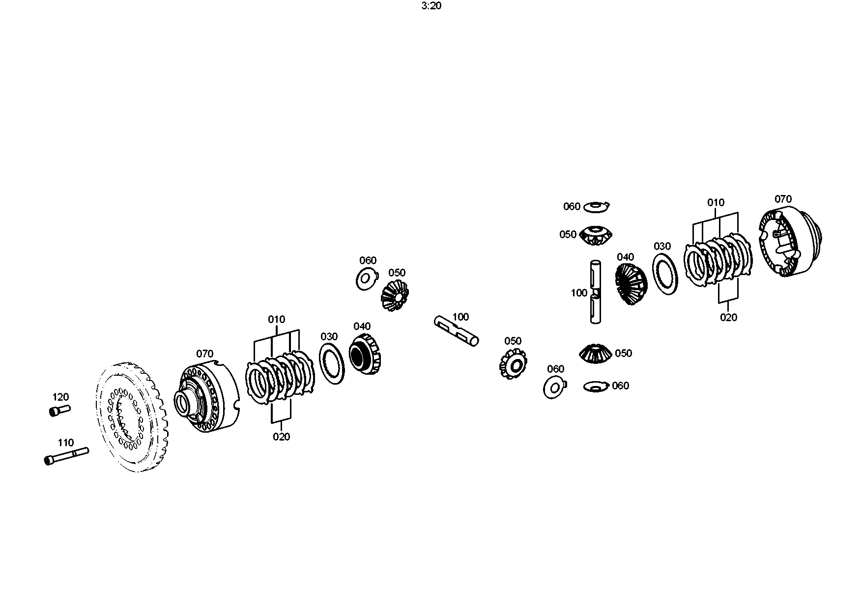 Technical drawing of Hyundai Construction Equipment ZGAQ-04595 DIFFERENTIAL KIT-LIMITED with dimensions and layout