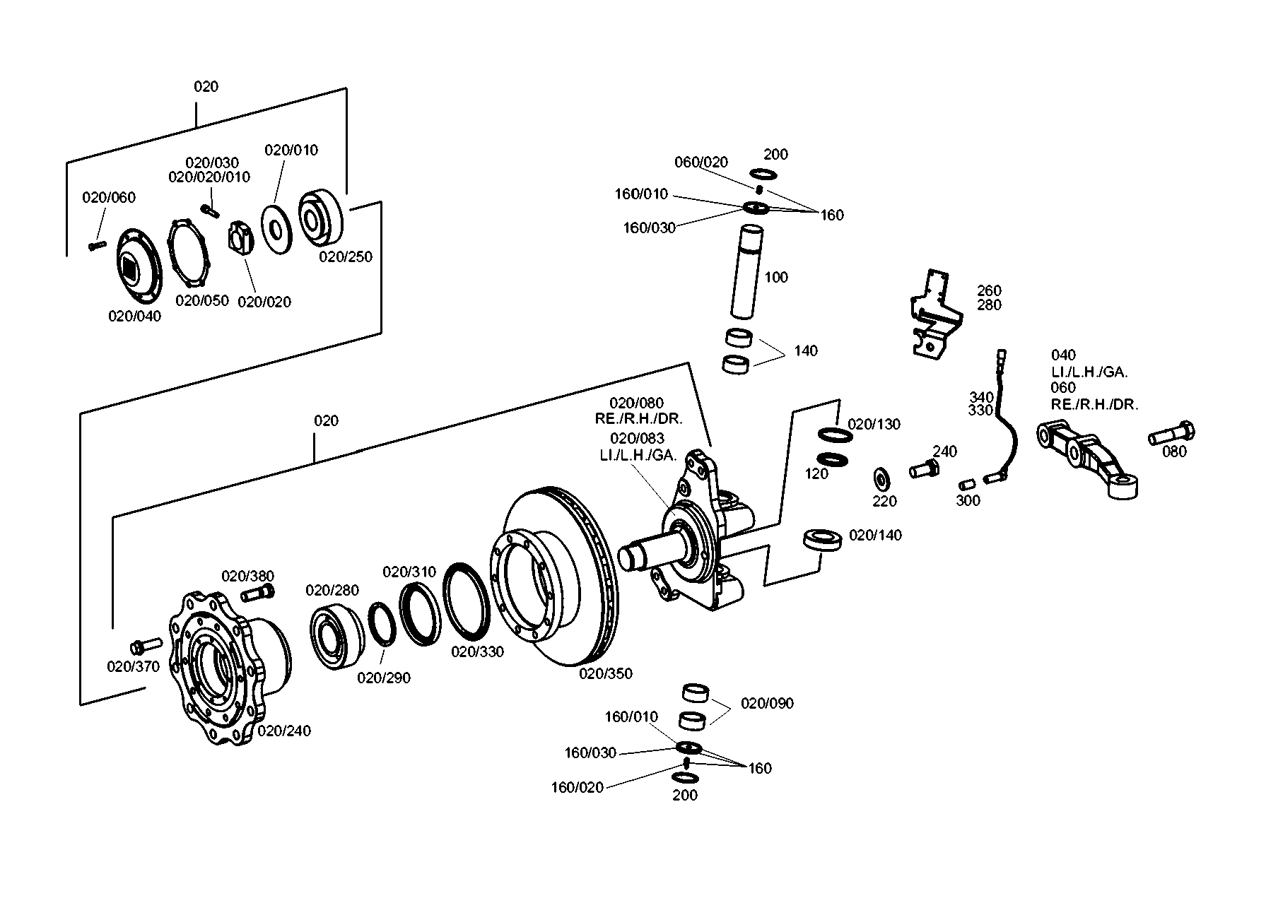 Technical drawing of EVOBUS A0003320101 KNUCKLE with dimensions and layout