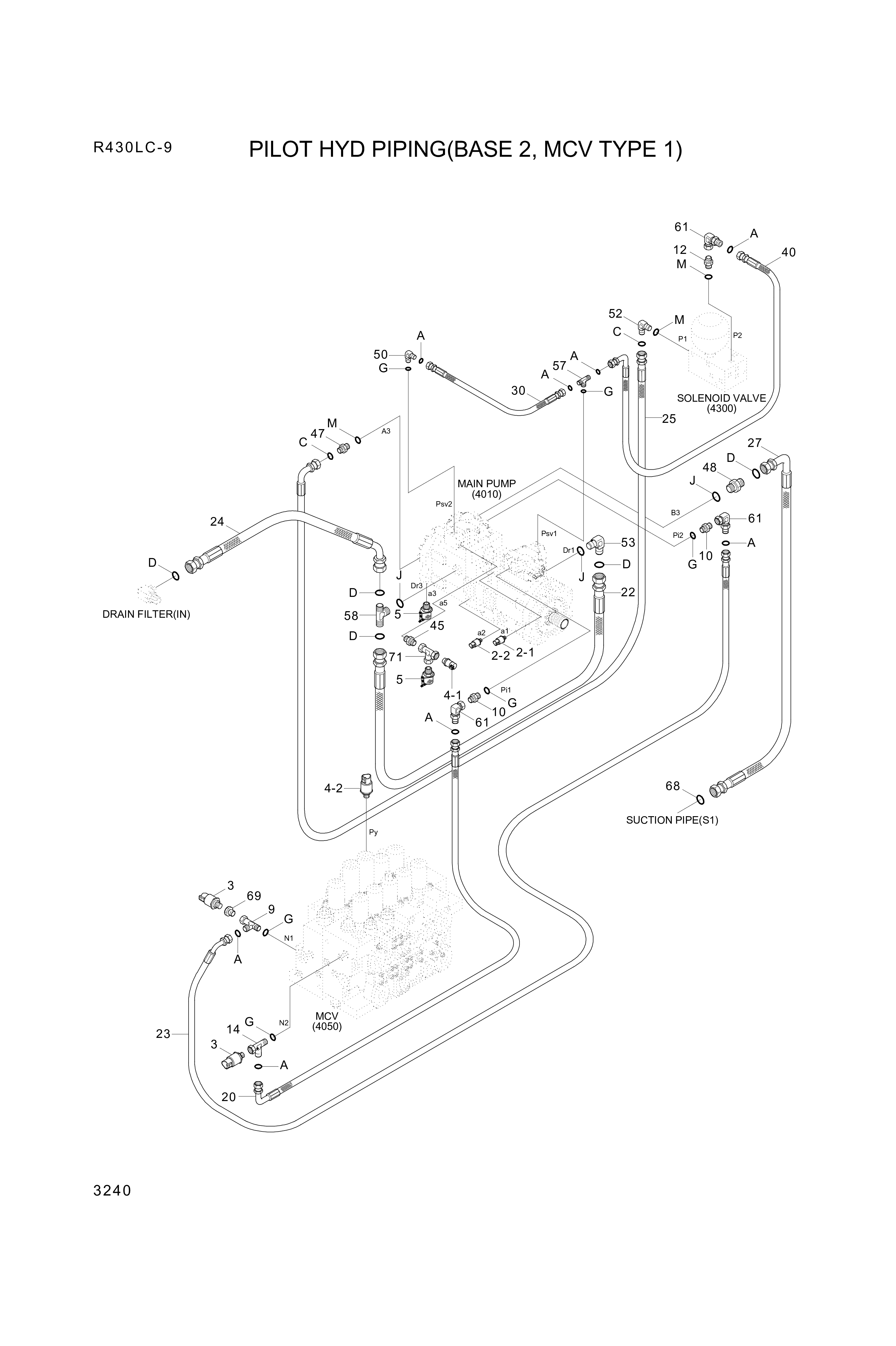 Technical drawing of Hyundai Construction Equipment X420-042015 HOSE ASSY-SYNF&amp;ORFS with dimensions and layout (figure 2)