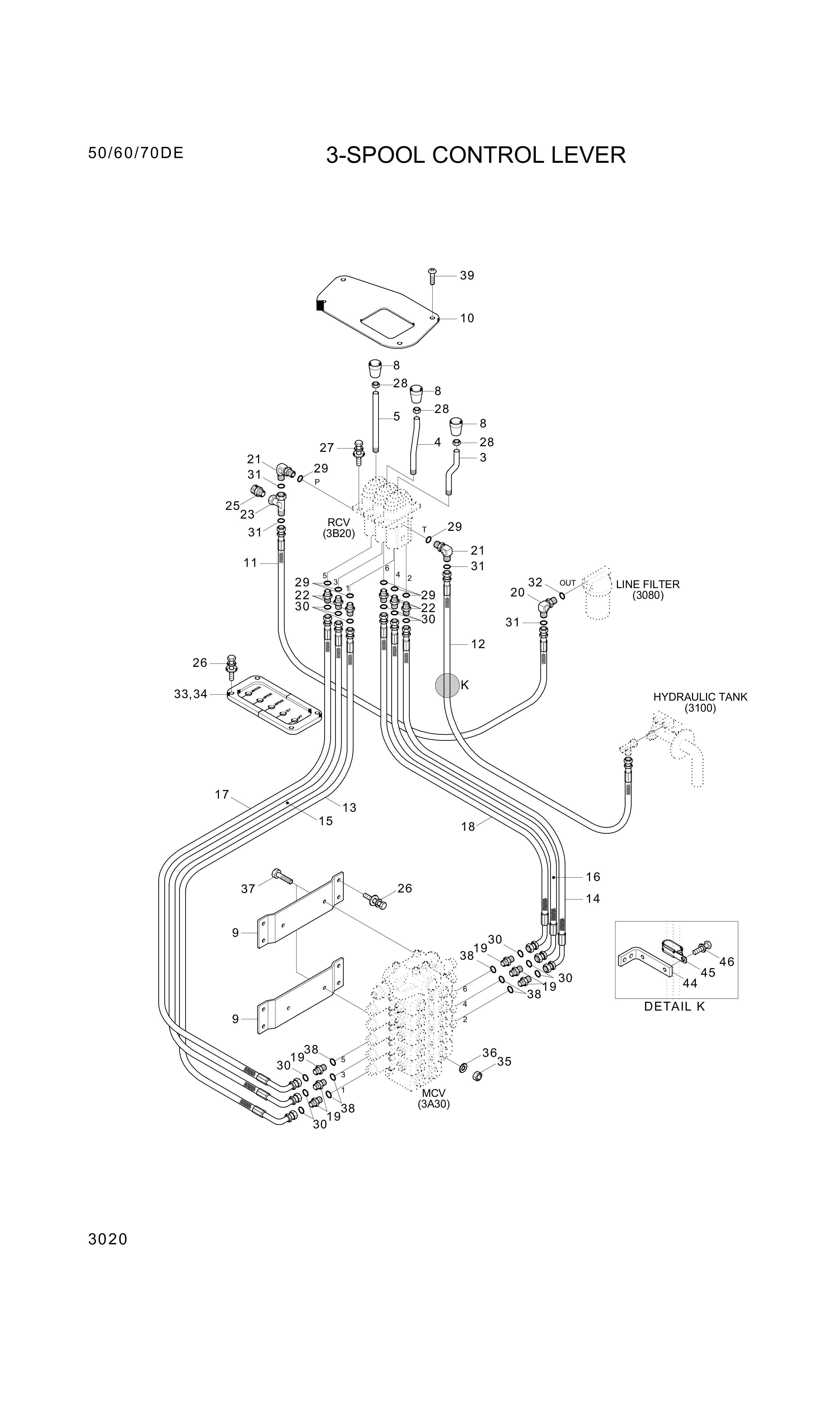 Technical drawing of Hyundai Construction Equipment P930-042027 HOSE ASSY-ORFS&amp;THD with dimensions and layout (figure 3)