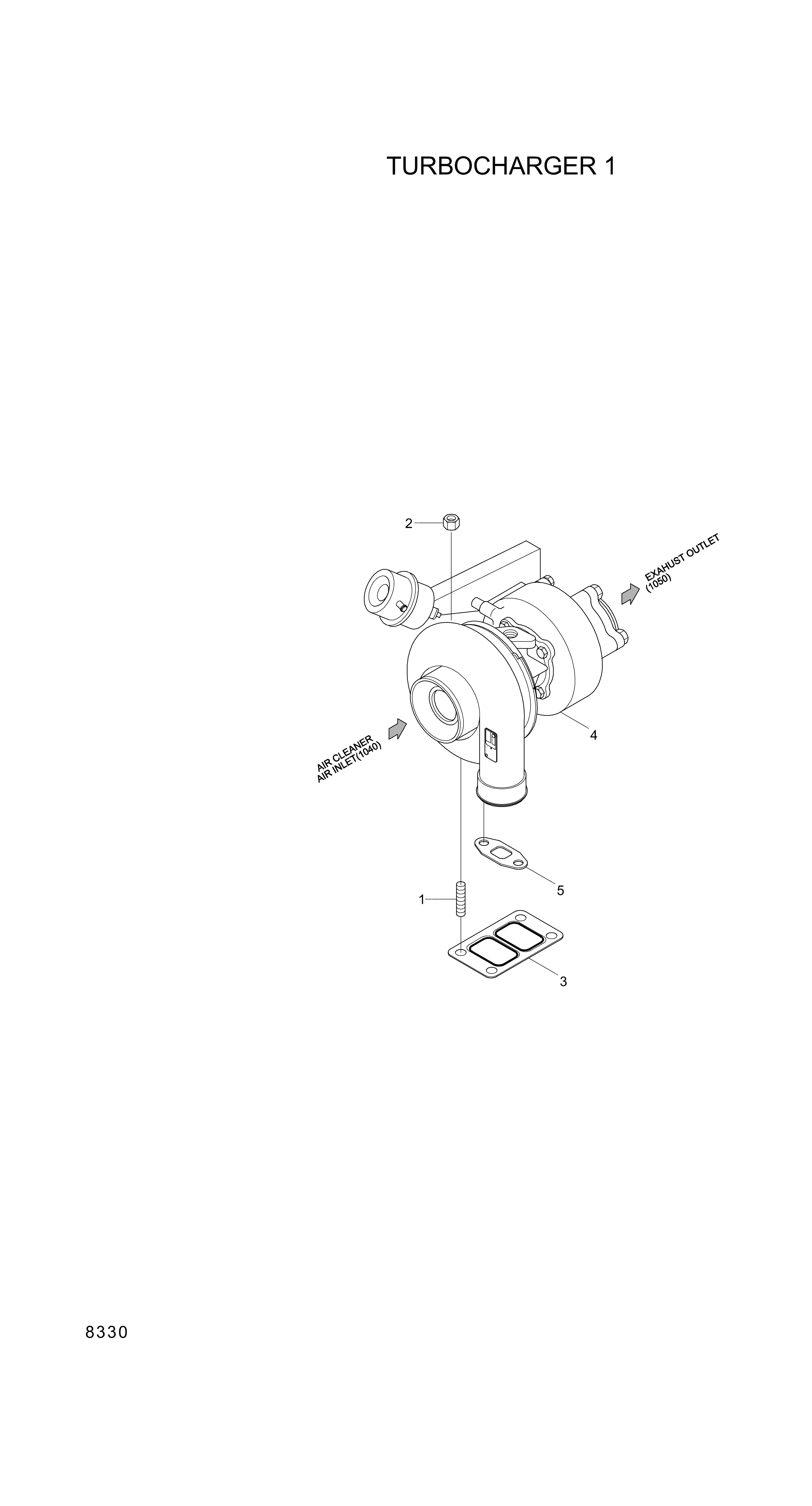 Technical drawing of Hyundai Construction Equipment YUBP-05594 TURBOCHARGER KIT with dimensions and layout