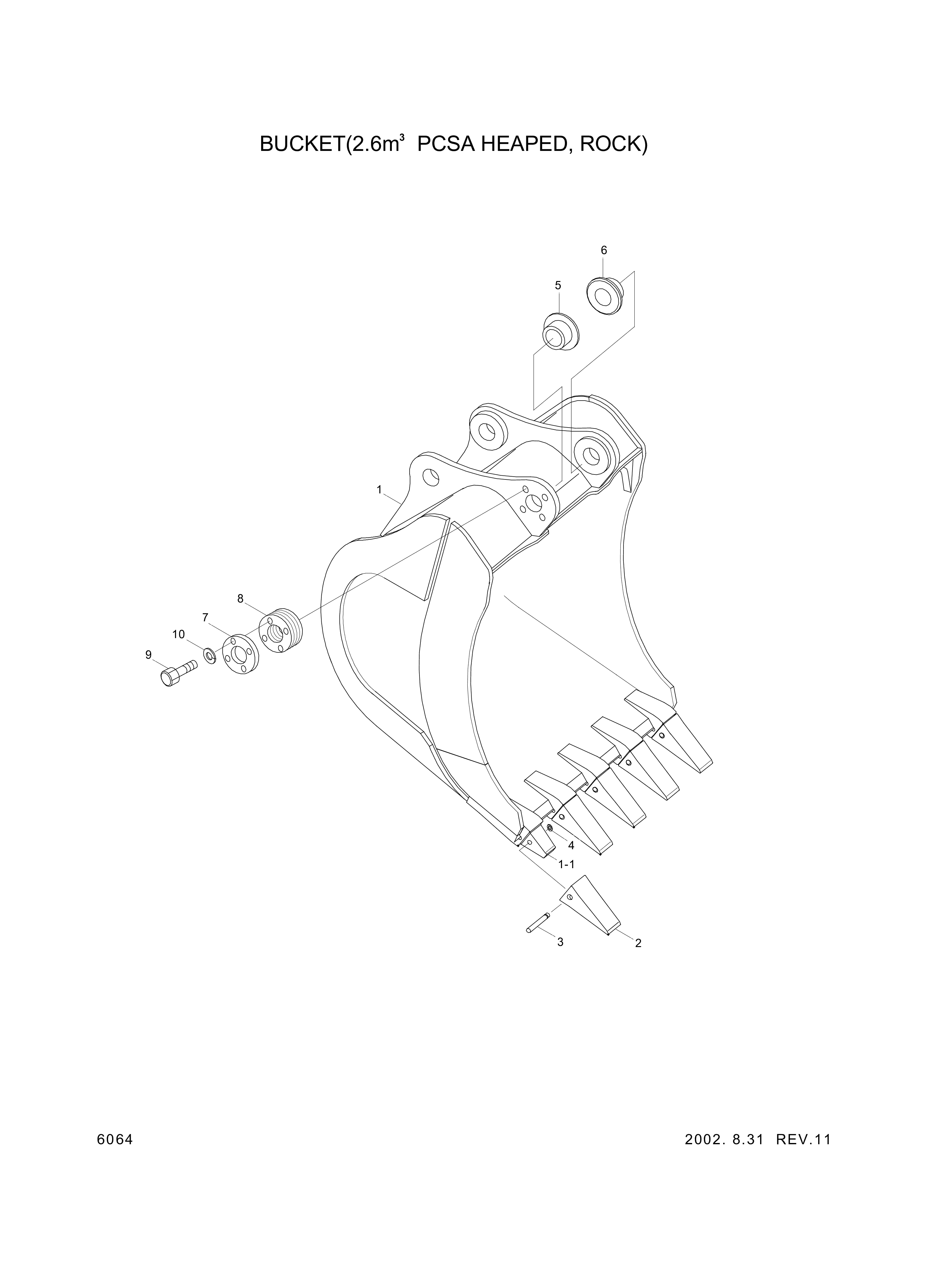 Technical drawing of Hyundai Construction Equipment 61E7-04610 TOOTH with dimensions and layout (figure 5)