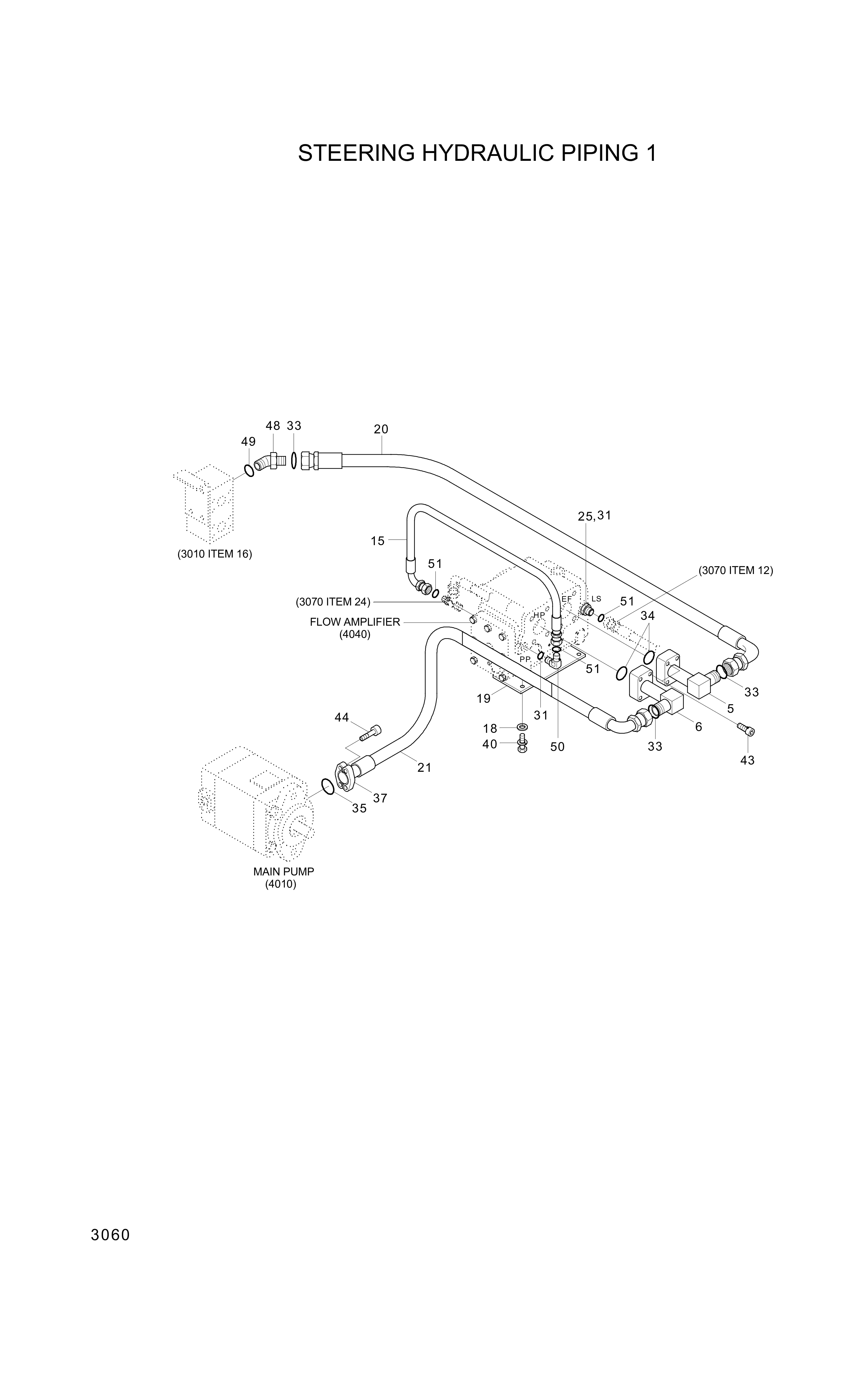 Technical drawing of Hyundai Construction Equipment P930-044010 HOSE ASSY-ORFS&amp;THD with dimensions and layout