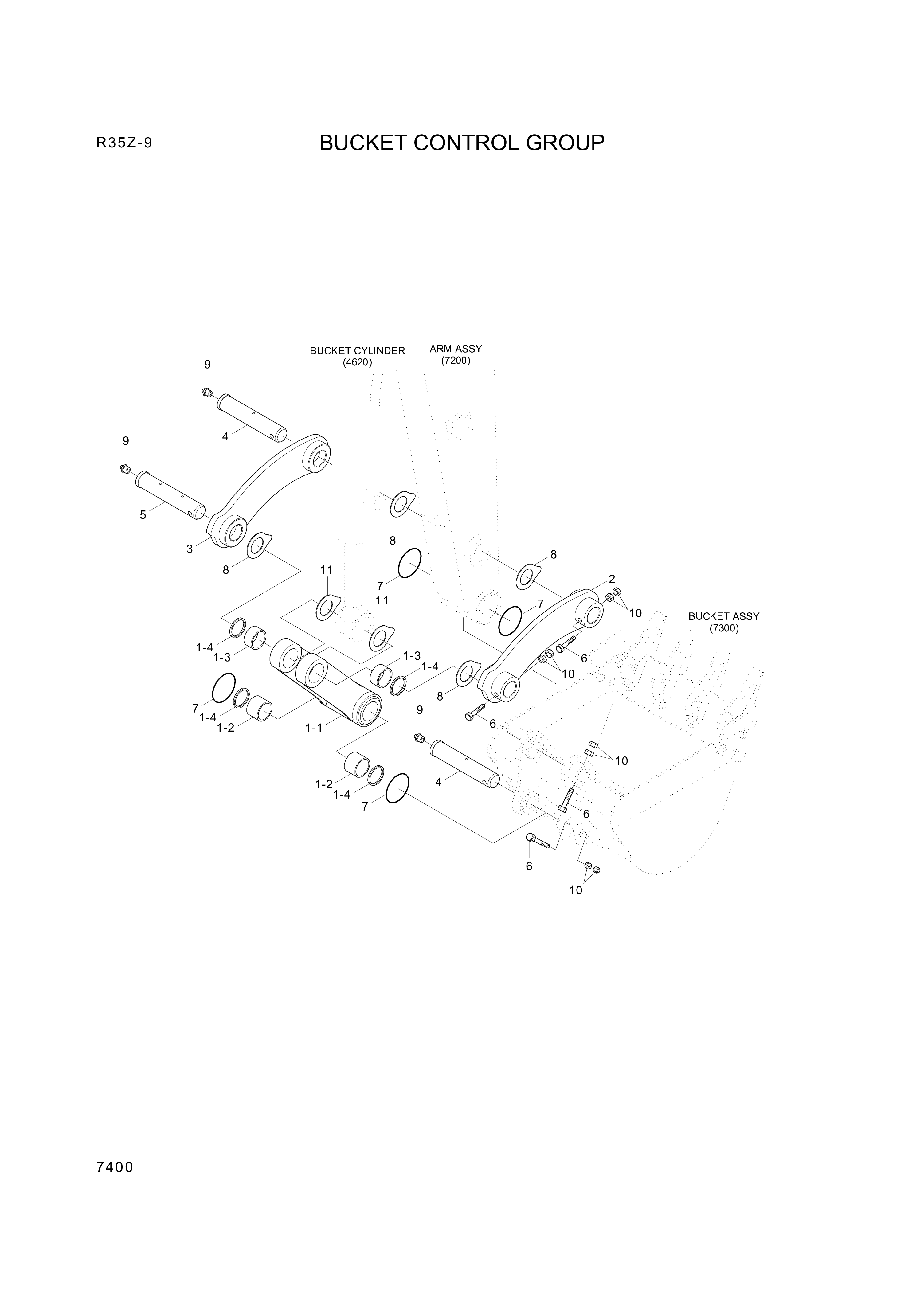Technical drawing of Hyundai Construction Equipment 61MH-40030GG LINK-CONTROL RH with dimensions and layout