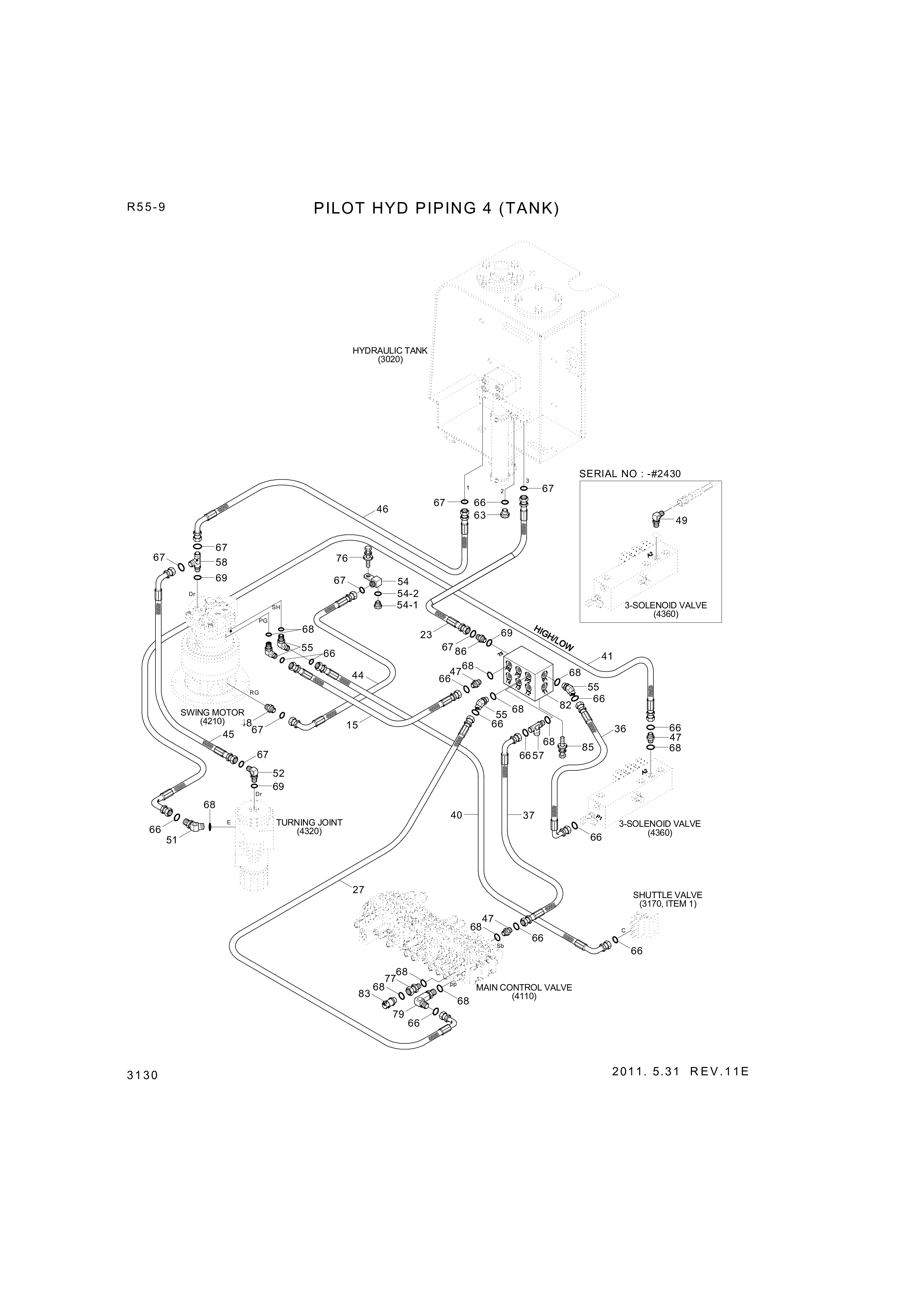 Technical drawing of Hyundai Construction Equipment P930-042020 HOSE ASSY-ORFS&amp;THD with dimensions and layout (figure 4)