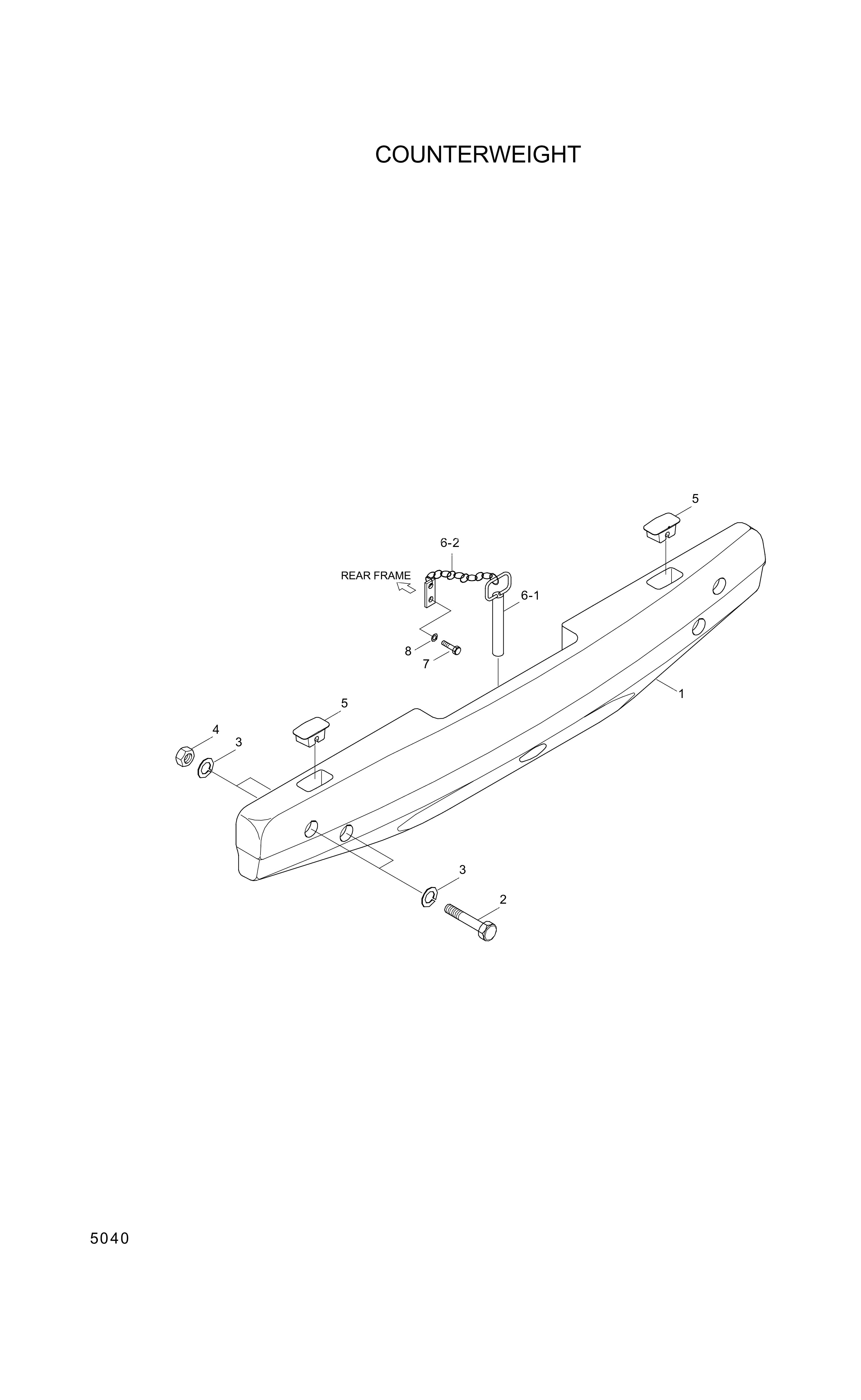 Technical drawing of Hyundai Construction Equipment 54L3-01280 COUNTERWEIGHT with dimensions and layout