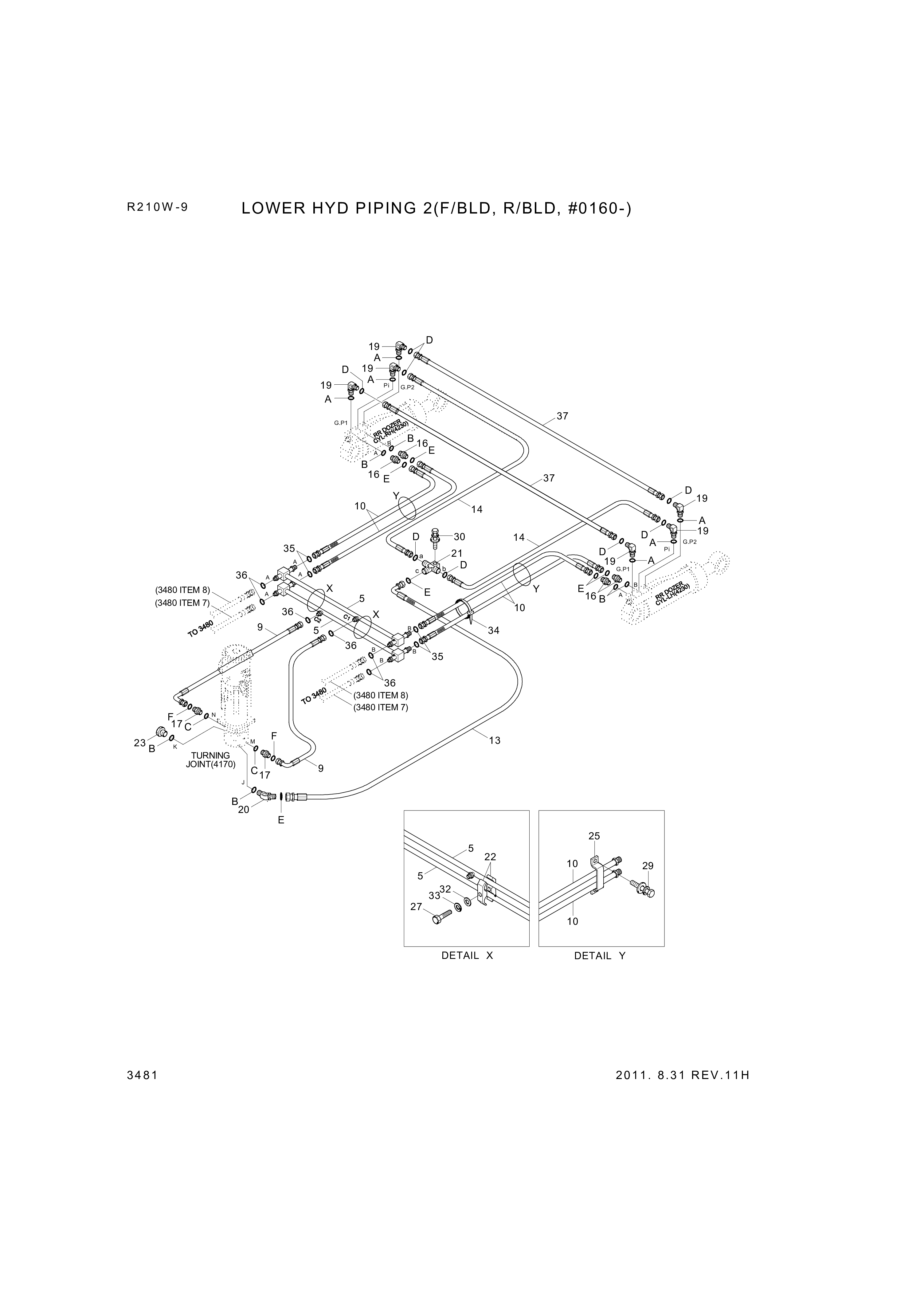Technical drawing of Hyundai Construction Equipment P933-087010 HOSE ASSY-ORFS&amp;THD with dimensions and layout (figure 3)