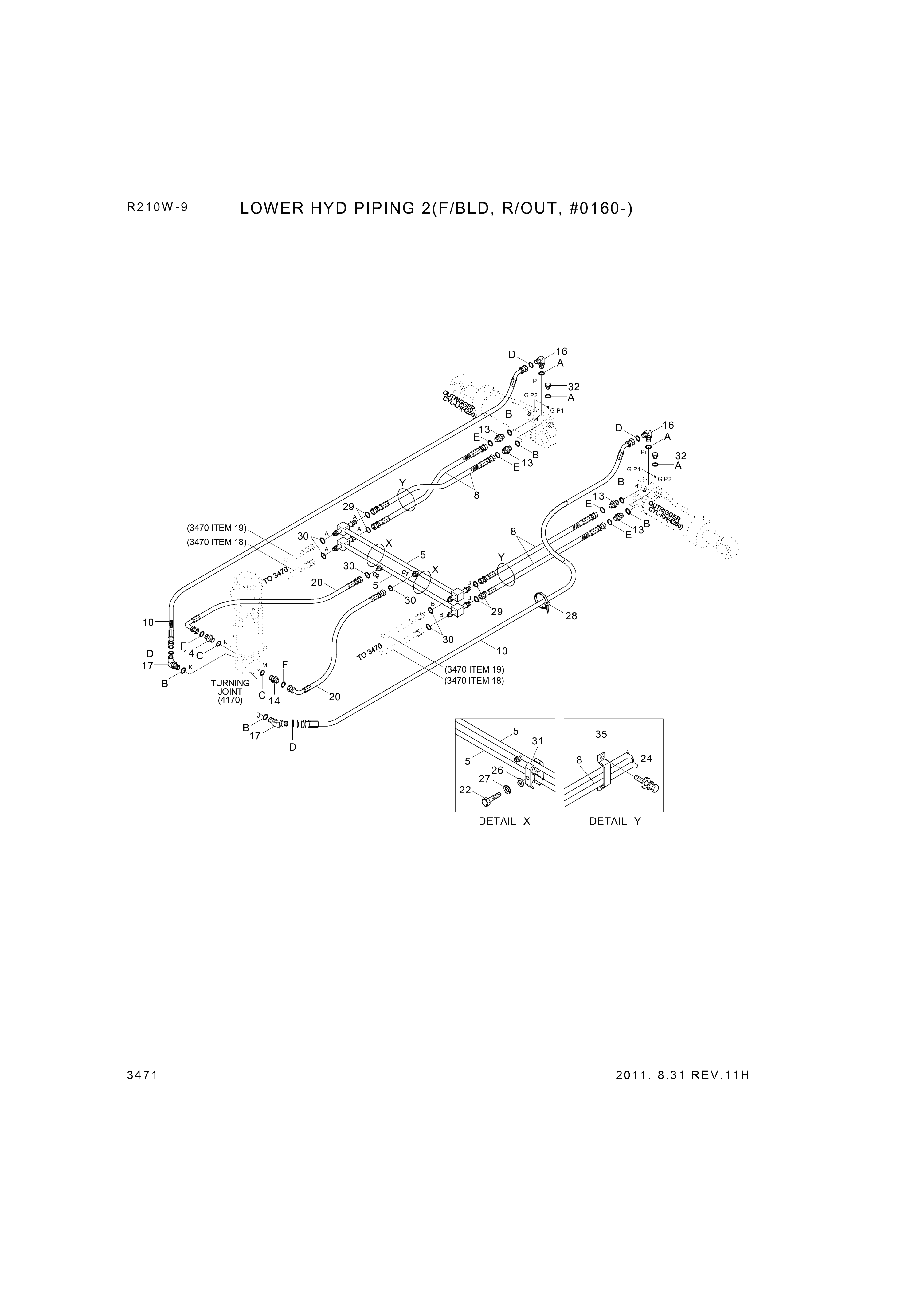 Technical drawing of Hyundai Construction Equipment P933-087010 HOSE ASSY-ORFS&amp;THD with dimensions and layout (figure 4)