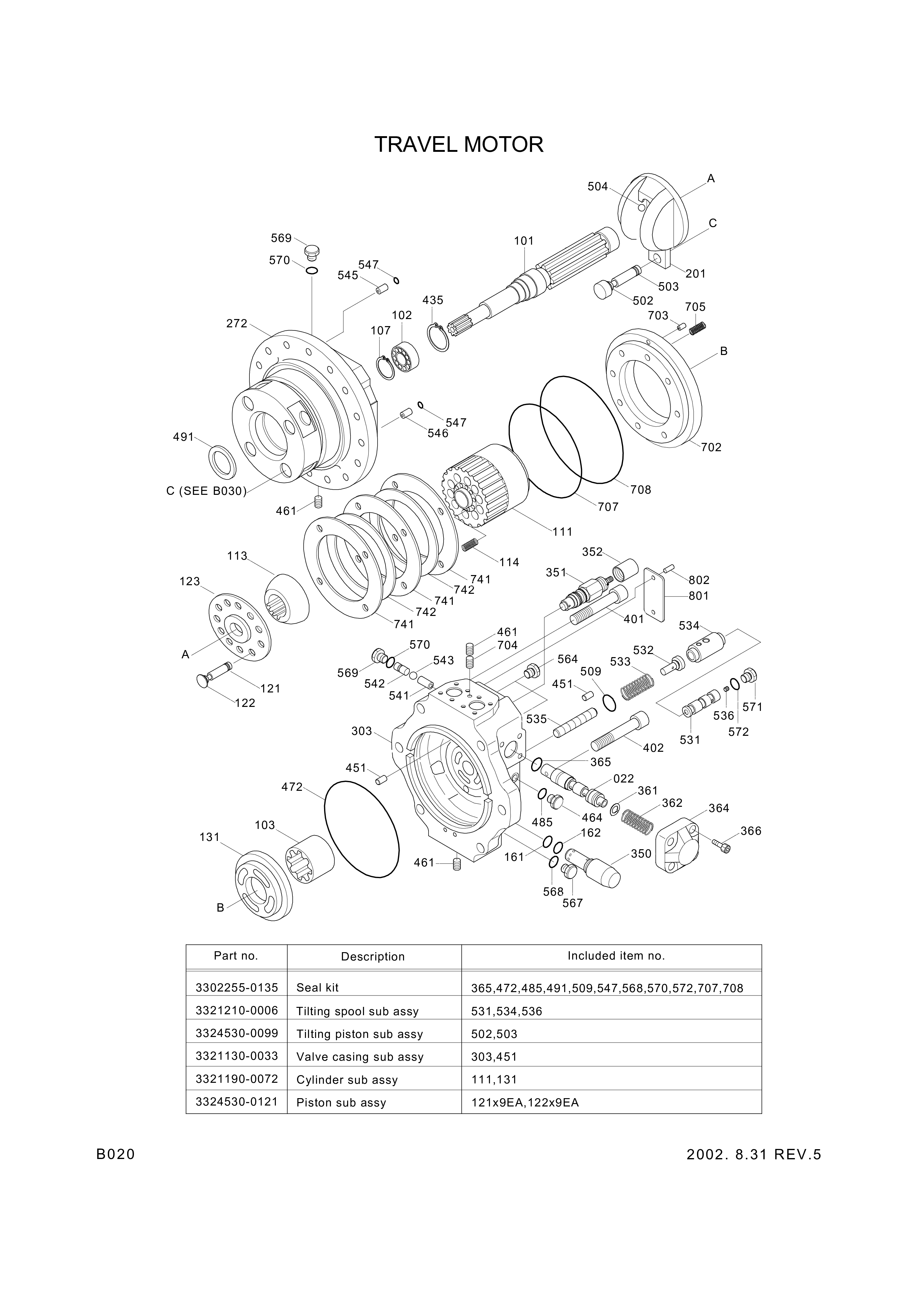 Technical drawing of Hyundai Construction Equipment 3550D-01B T/Reduction Gear with dimensions and layout (figure 2)