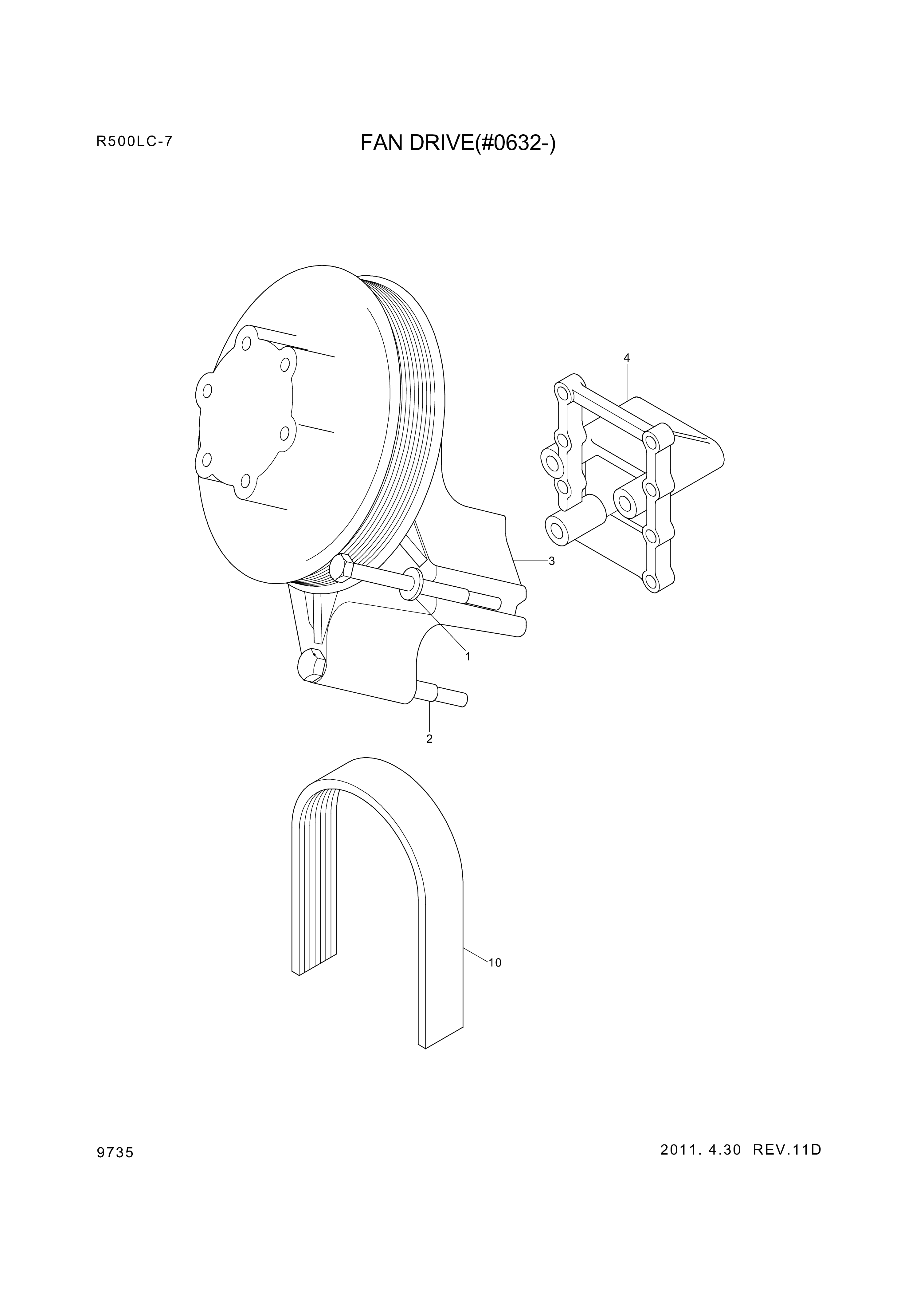Technical drawing of Hyundai Construction Equipment YUBP-04886 BELT-FAN with dimensions and layout (figure 2)