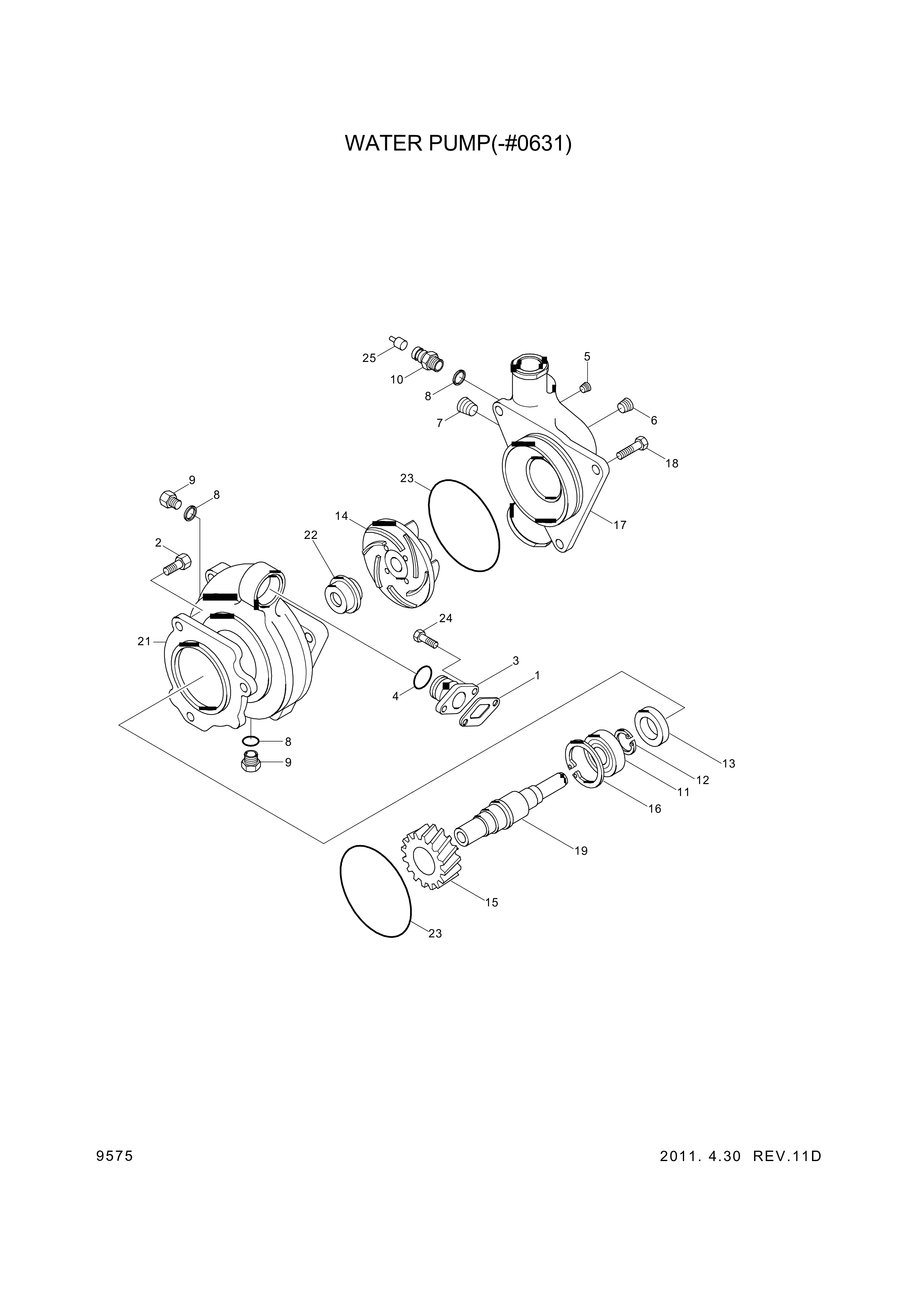 Technical drawing of Hyundai Construction Equipment YUBP-06323 PUMP ASSY-WATER with dimensions and layout (figure 4)