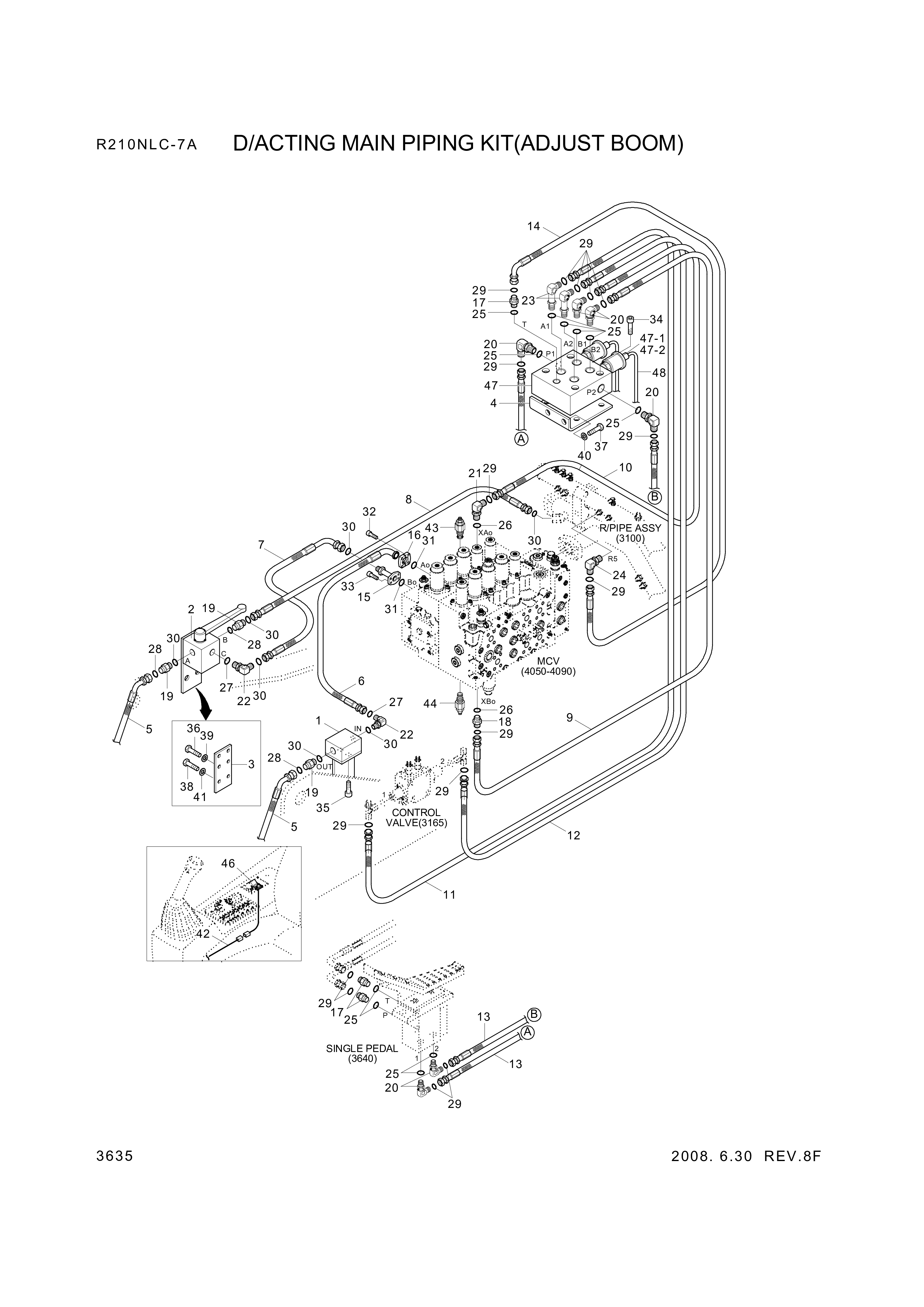 Technical drawing of Hyundai Construction Equipment P973-166330 HOSE ASSY-ORFSXFLG with dimensions and layout