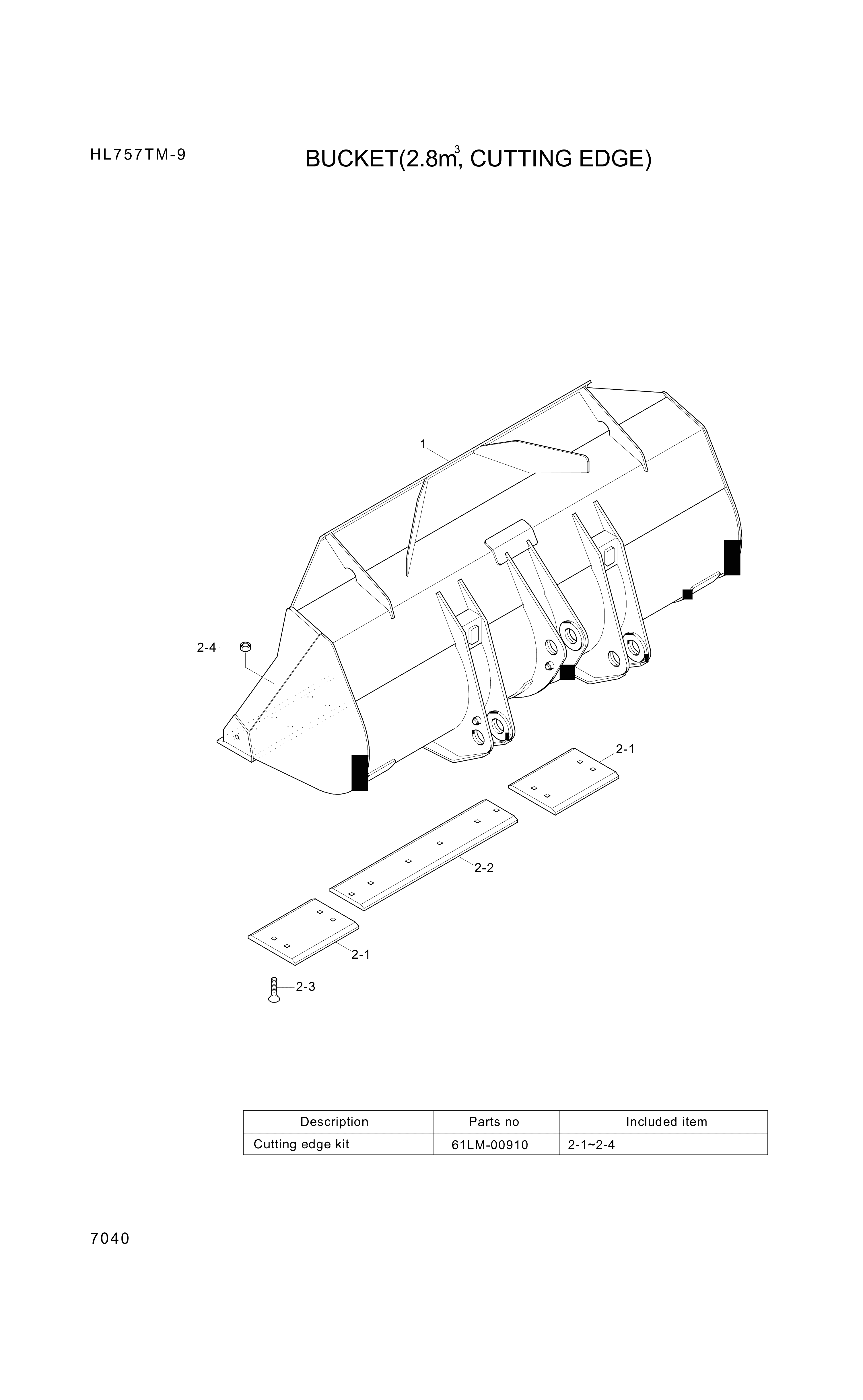 Technical drawing of Hyundai Construction Equipment 61LM-20221 CUTTINGEDGE-SD with dimensions and layout (figure 2)