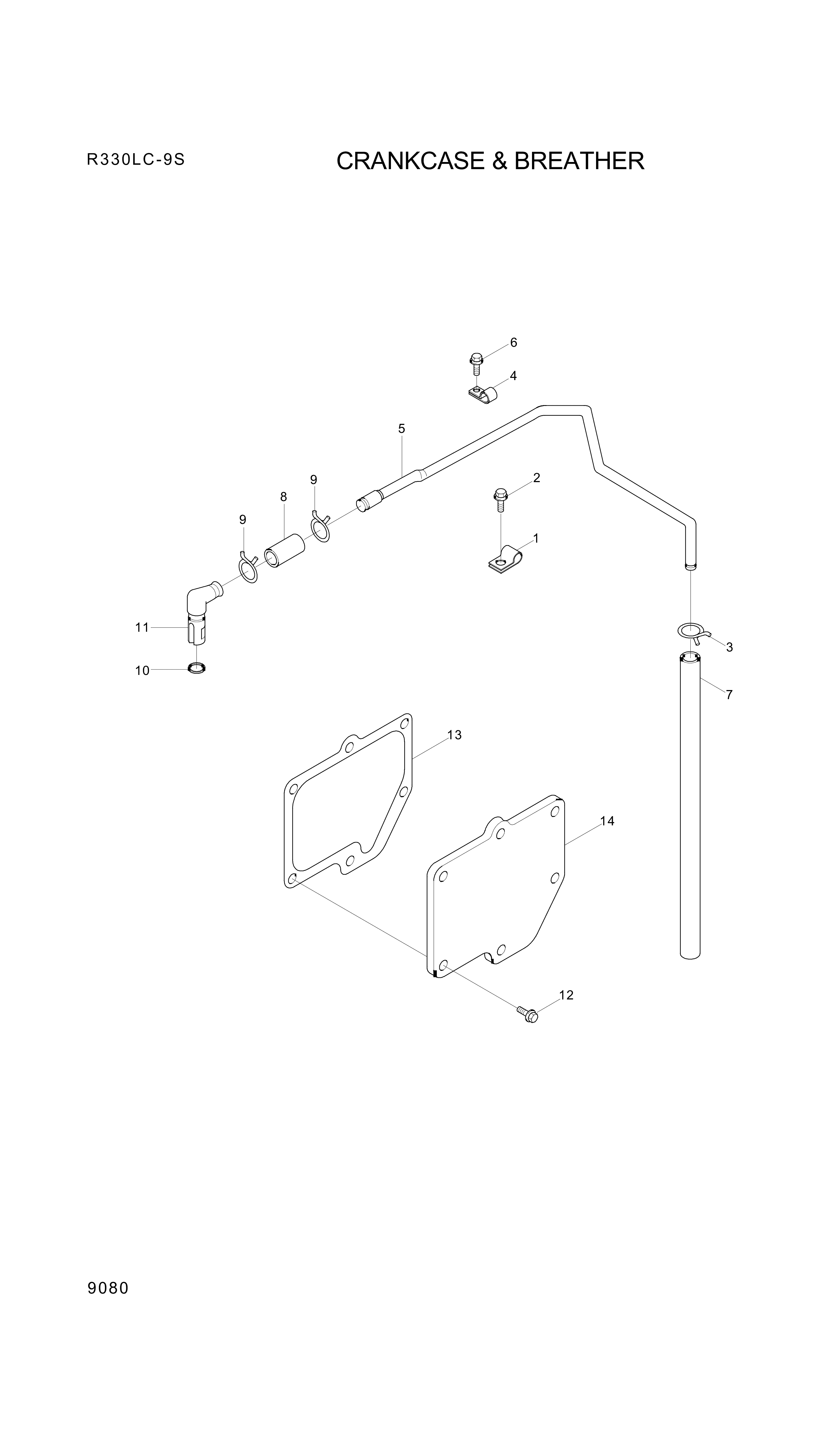 Technical drawing of Hyundai Construction Equipment YUBP-07056 HOSE-ELBOW with dimensions and layout (figure 4)