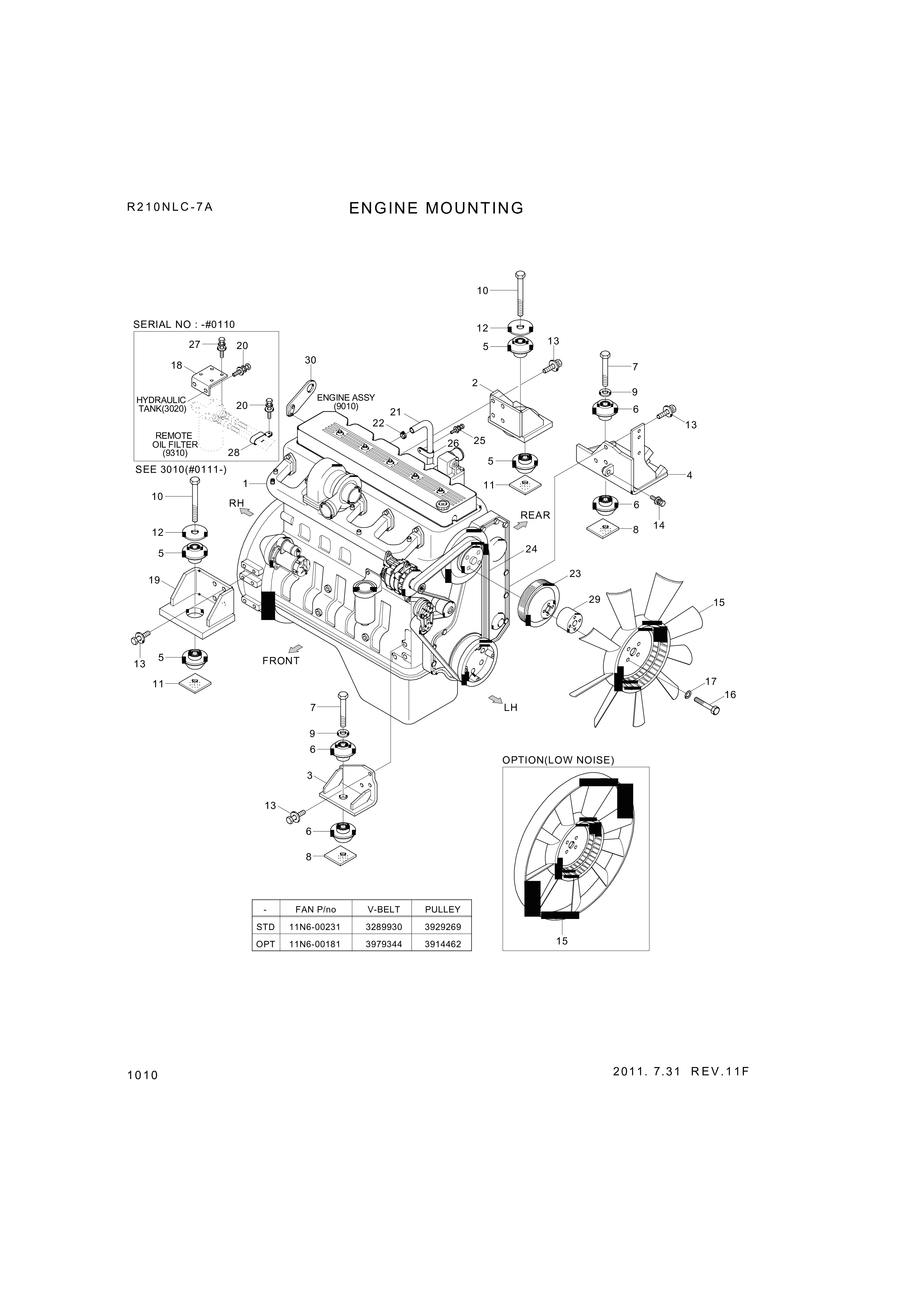 Technical drawing of Hyundai Construction Equipment YUBP-05211 BELT-FAN with dimensions and layout (figure 4)