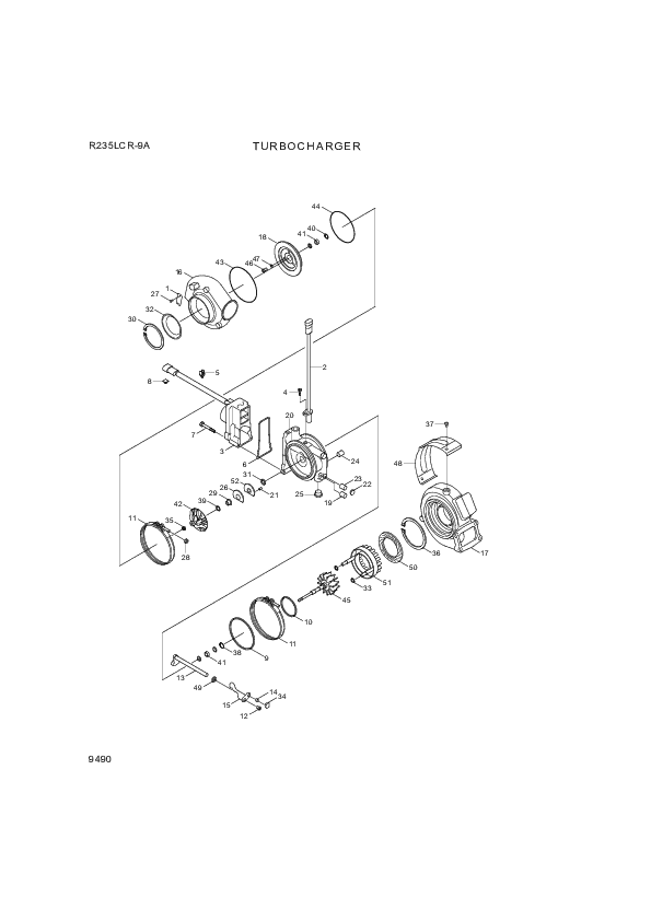 Technical drawing of Hyundai Construction Equipment 3596179 BLOCK-TURBO with dimensions and layout (figure 2)